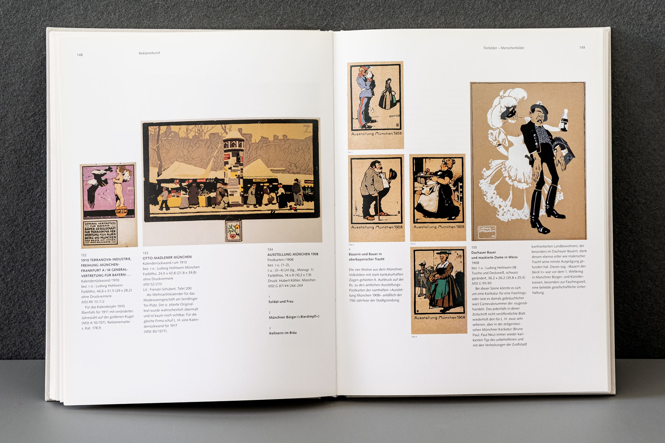  Buchgestaltung des Bildteils »Kalender, Postkarten« im Ausstellungskatalog »Ludwig Hohlwein«, Münchner Stadtmuseum