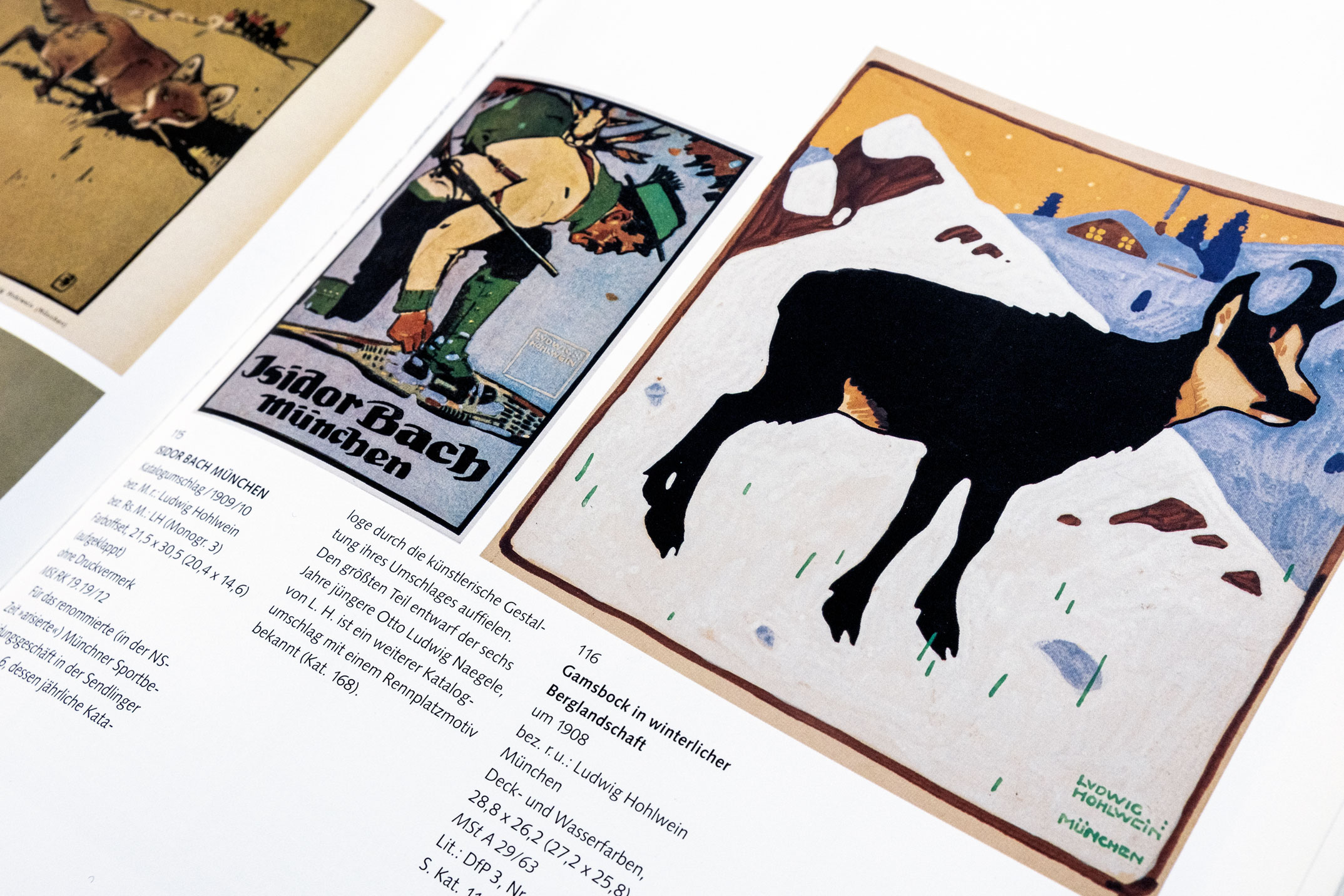  Buchgestaltung des Bildteils »Sport, Gamsbock« im Ausstellungskatalog »Ludwig Hohlwein«, Münchner Stadtmuseum