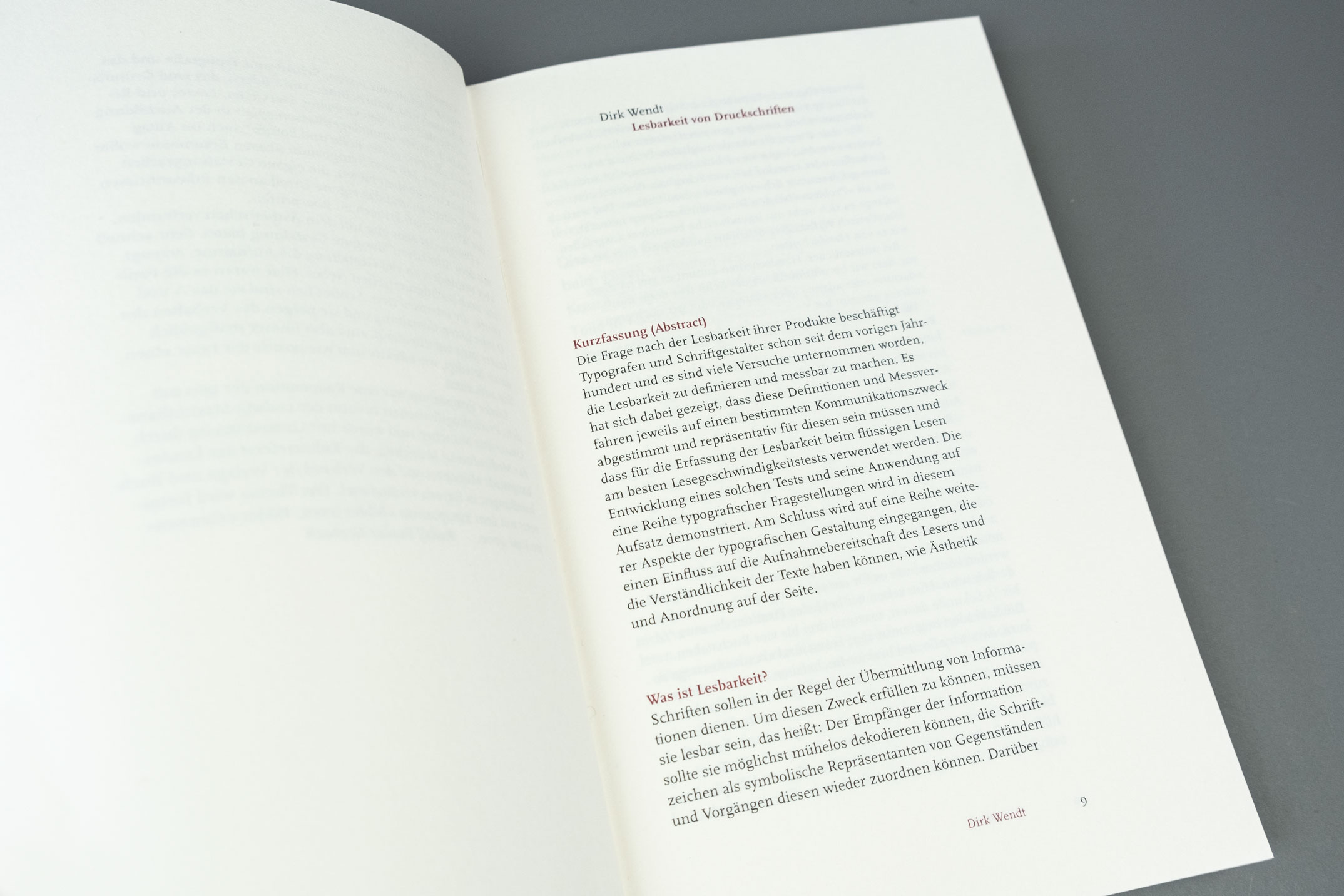 Buchgestaltung, Auftaktseite Dirk Wendt, Symposium »Lesen Erkennen«, Typografische Gesellschaft München