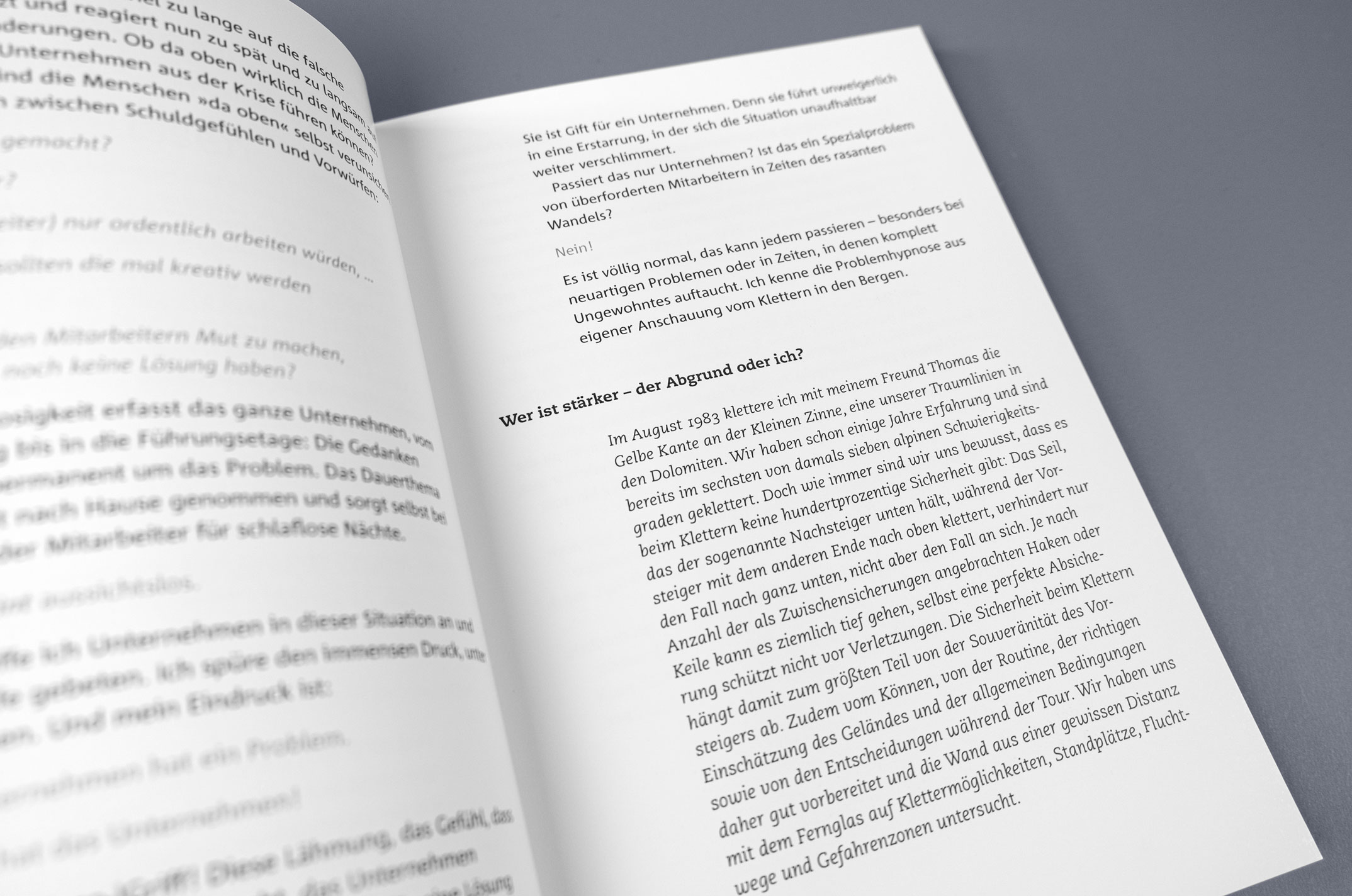 Hierarchien in der Typografie auf der Doppelseite, Sachbuch »In der Nordwand« von Rainer Petek