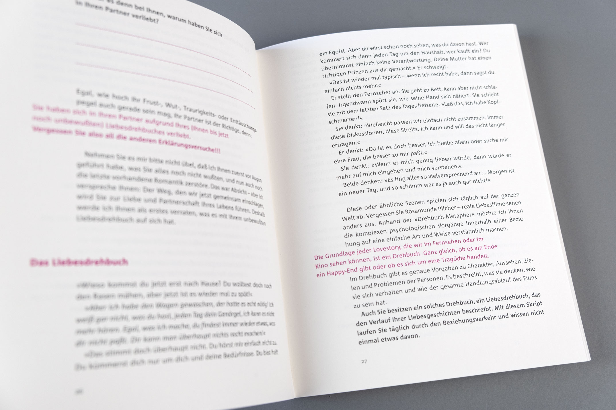 Buchgestaltung, Typografie auf einer Doppelseite, »Der Beziehungsführerschein« Katja Sundermeier, Piper Verlag
