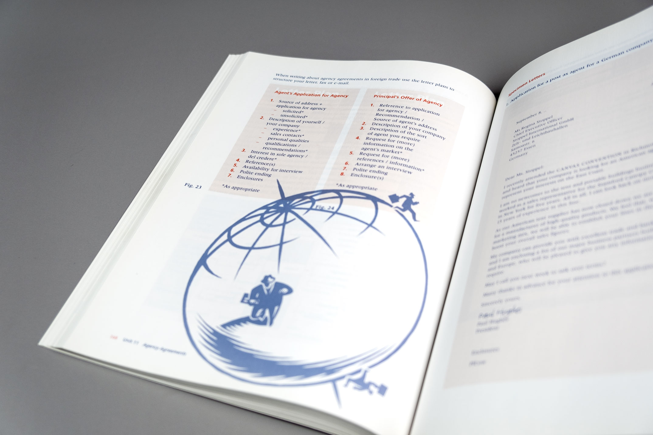 Didaktische Buchgestaltung, Kapitelanfang mit Illustration einer Weltkugel, Lehrwerk Communication for Business, Hueber Verlag München