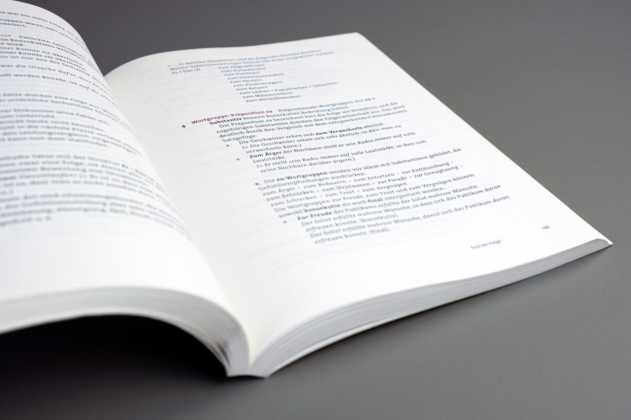 Didaktische Buchgestaltung, typografische Hierarchie 5, Feld der Folge, Lehrwerk Grammatik in Feldern, Verlag für Deutsch München