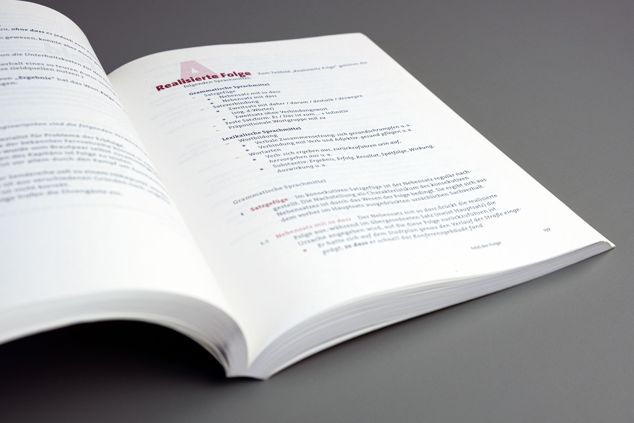 Didaktische Buchgestaltung, typografische Hierarchie 2, Feld der Folge, Lehrwerk Grammatik in Feldern, Verlag für Deutsch München