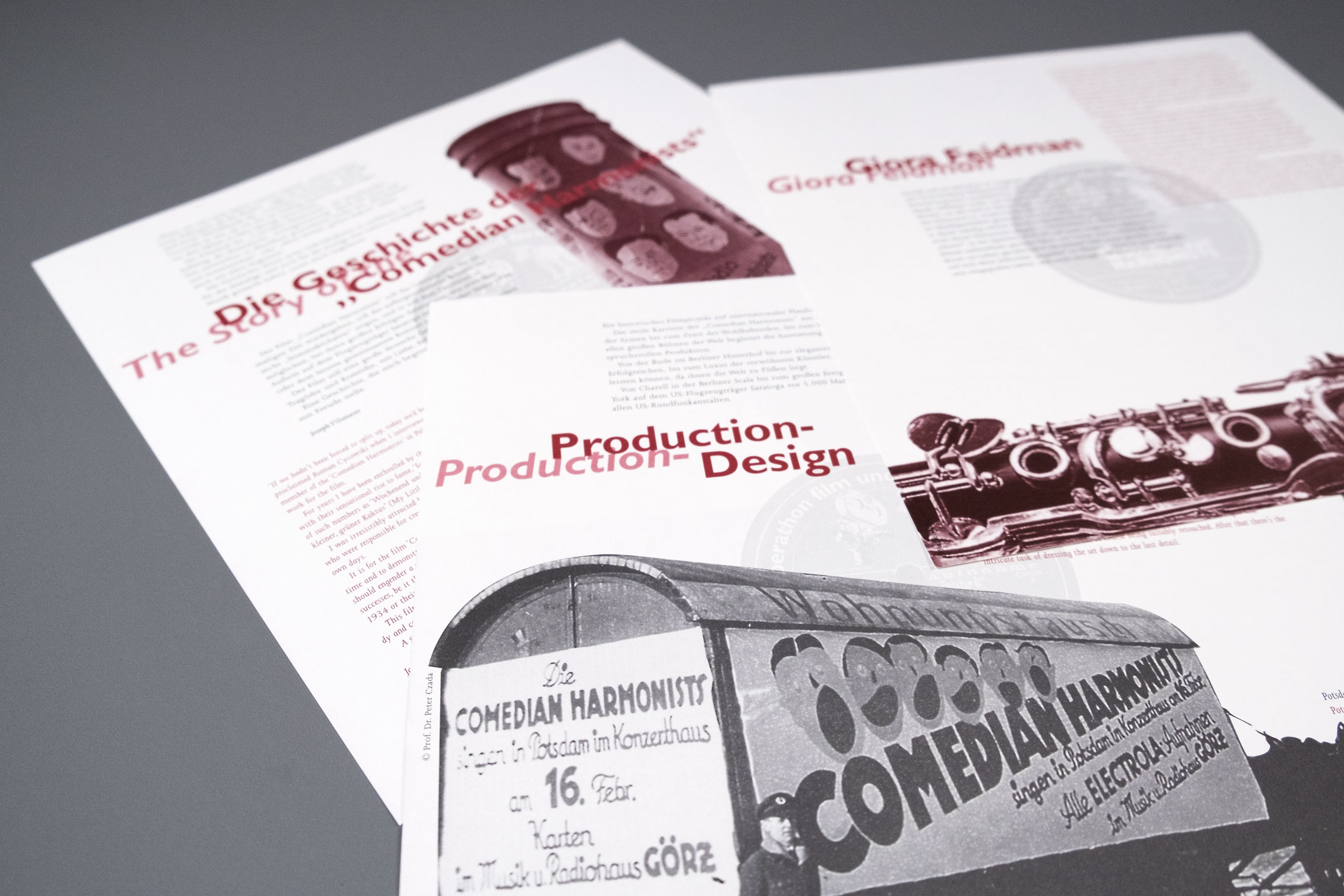 Konzeption und Gestaltung der Projektpräsentation, Comedian Harmonists, Production-Design, Perathon Film, München