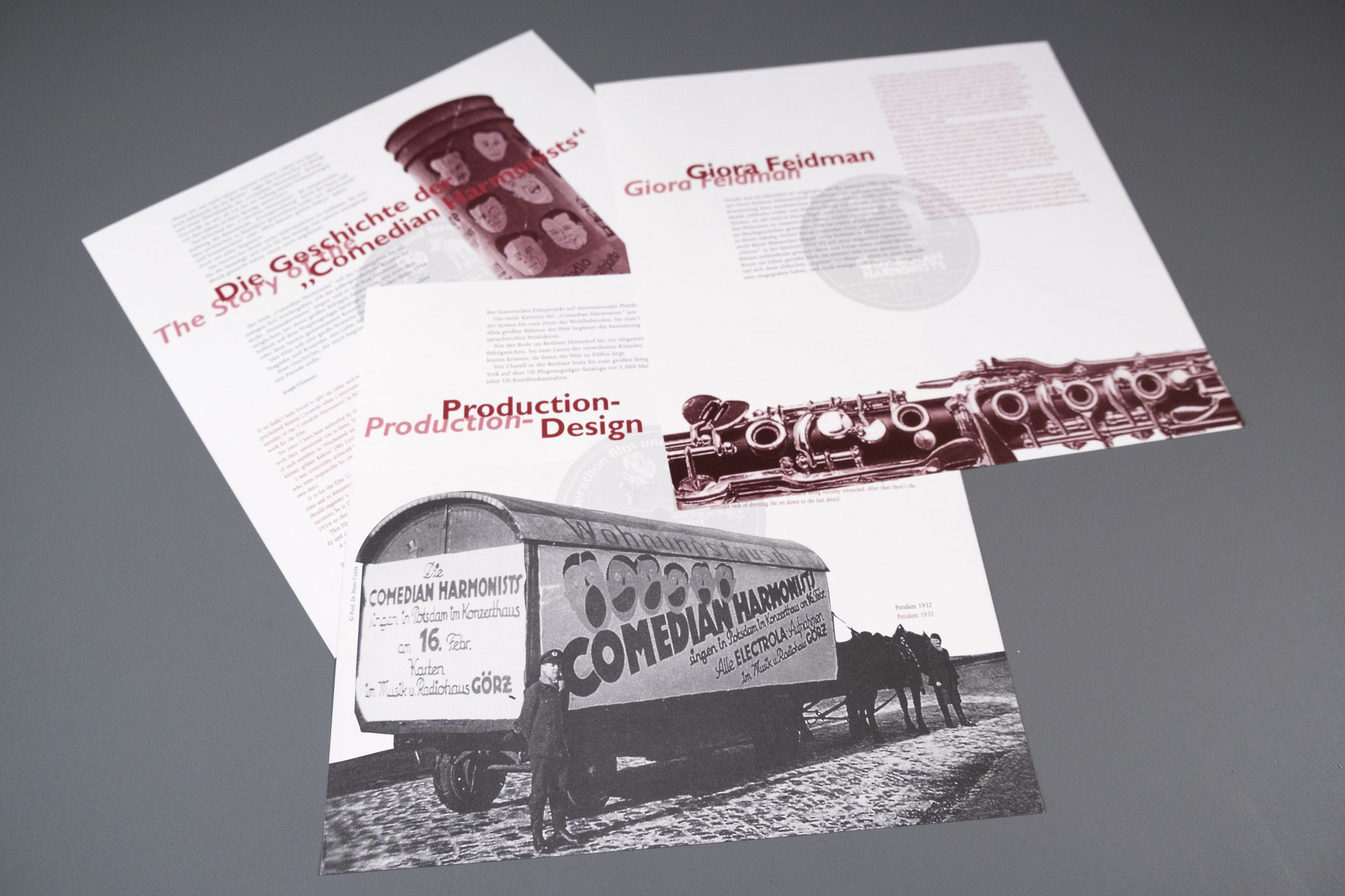 Konzeption und Gestaltung der Projektpräsentation, Comedian Harmonists, Giora Feidman, Perathon Film, München