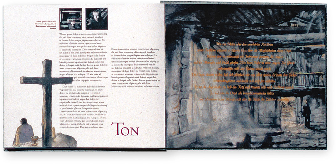 Projektpräsentation, Buch, Doppelseite Typografie, Schlafes Bruder, Perathon Film, München