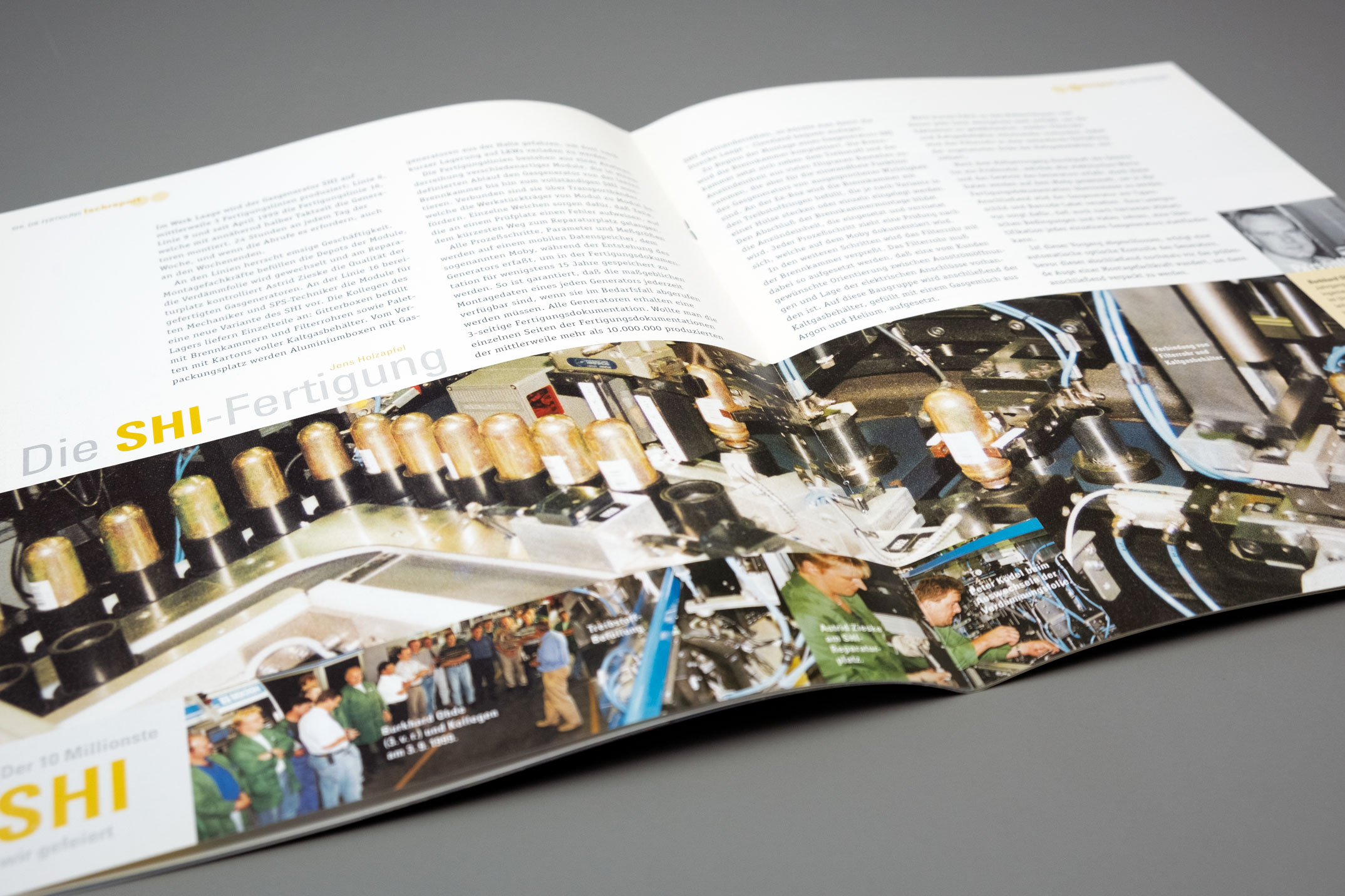 Doppelseite SHI-Fertigung, Mitarbeiterzeitschrift ärbäg, TRW