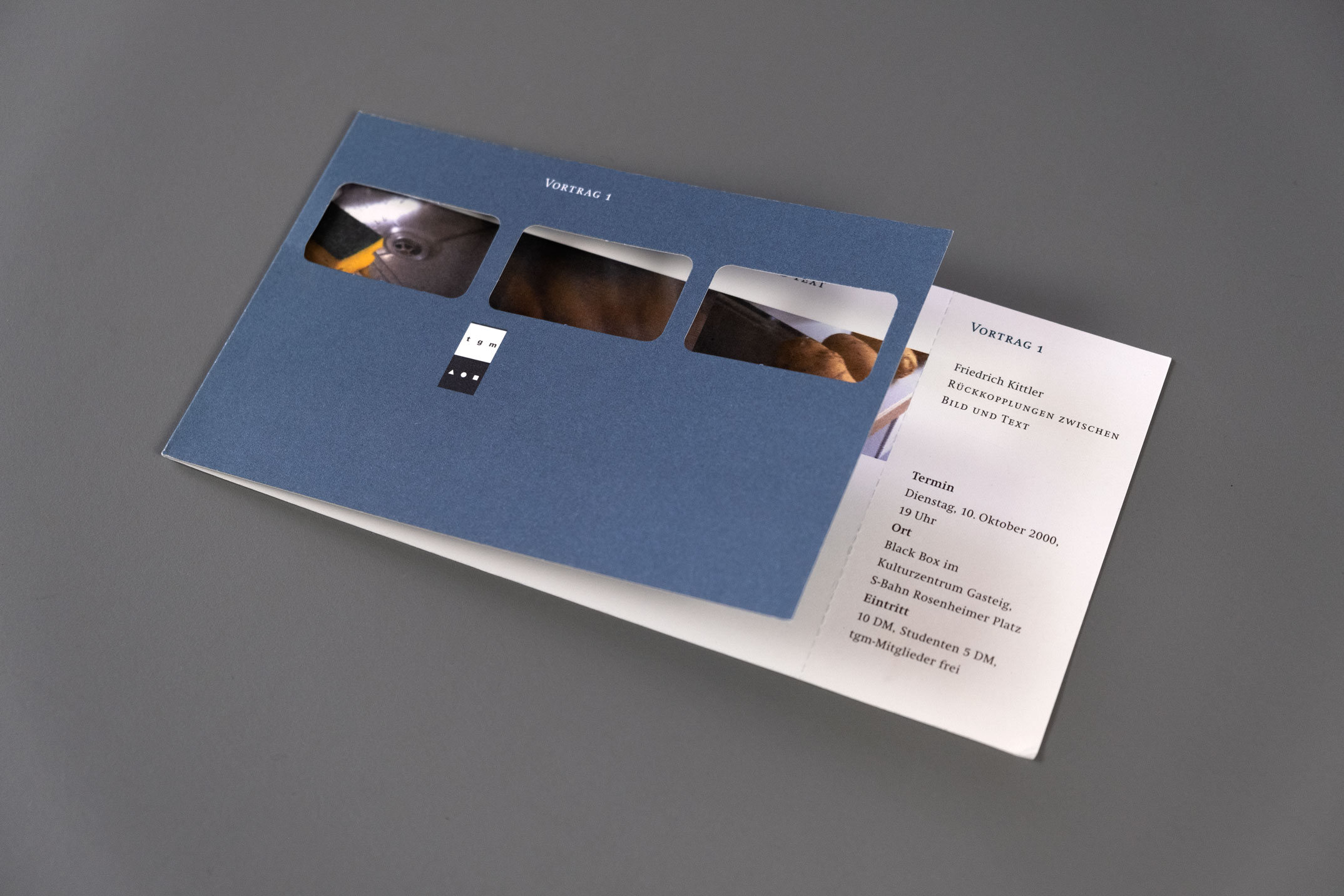 Einladungskarte zum Vortrag Bild und Text, Titelseite, Jahresthema: Spannungsfeld analog-digital, Typografische Gesellschaft München