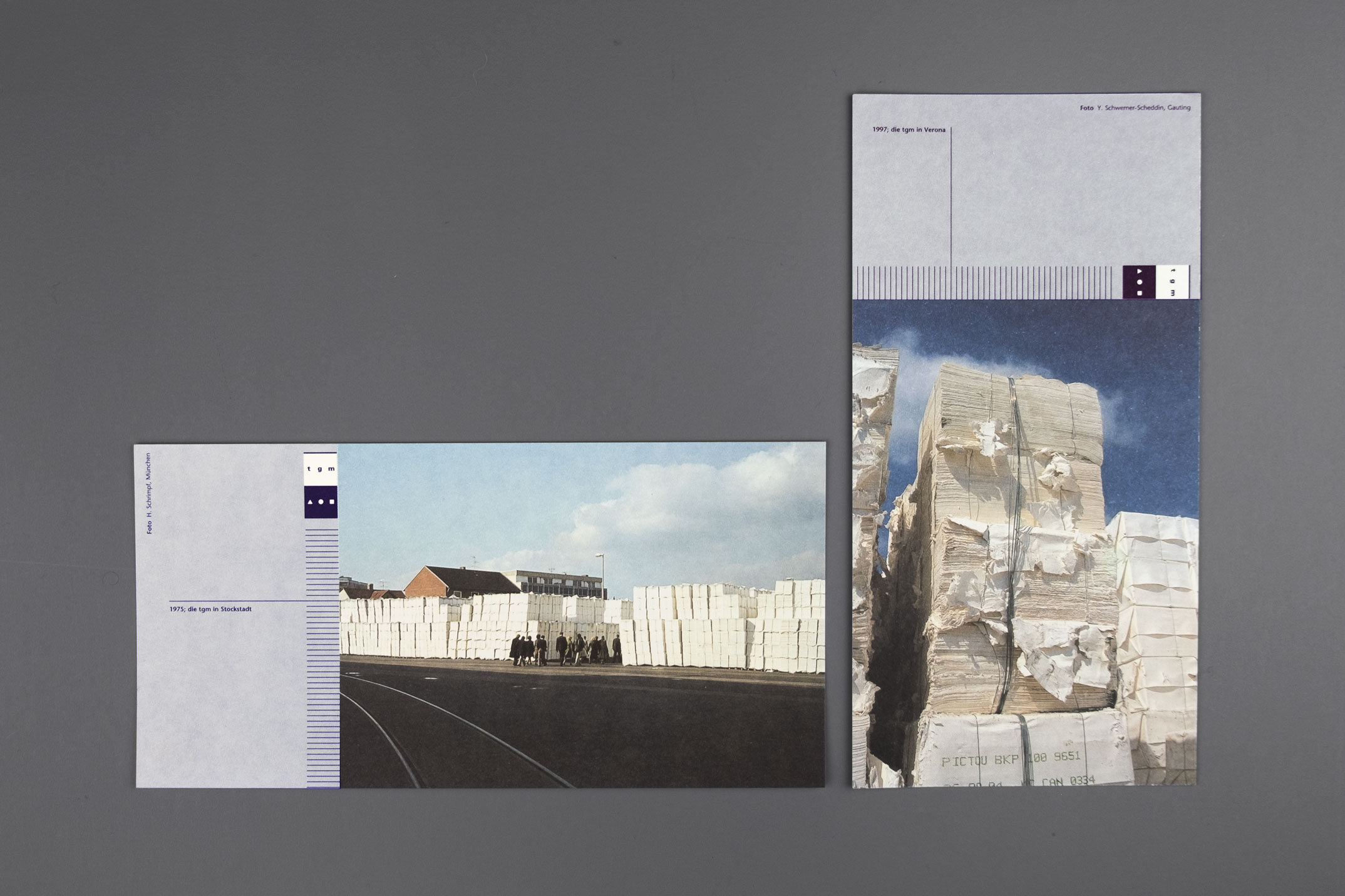 Veranstaltungskarten mit Motiven aus der Papierverarbeitung, Jahresthema: Europäische Perspektiven, Typographische Gesellschaft München