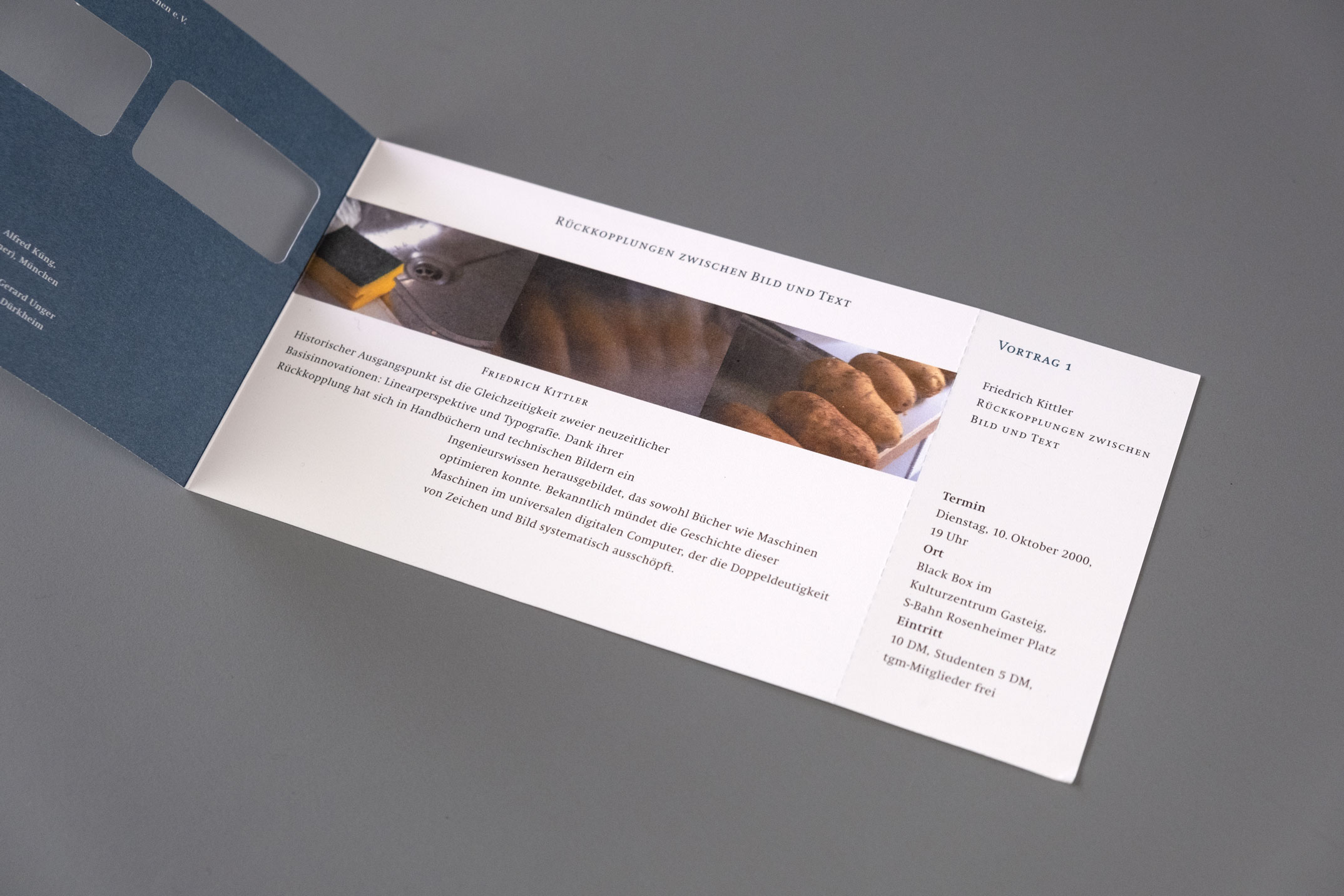 Einladungskarte zum Vortrag Bild und Text, Jahresthema: Spannungsfeld analog-digital, Typografische Gesellschaft München