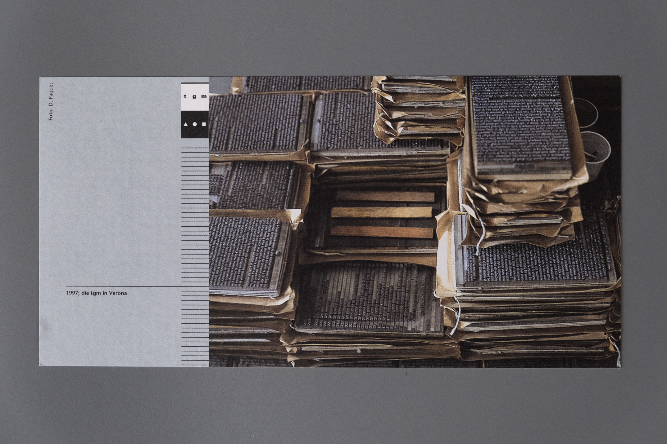 Veranstaltungskarten mit einem Foto vom Bleisatz, Jahresthema: Europäische Perspektiven, Typographische Gesellschaft München