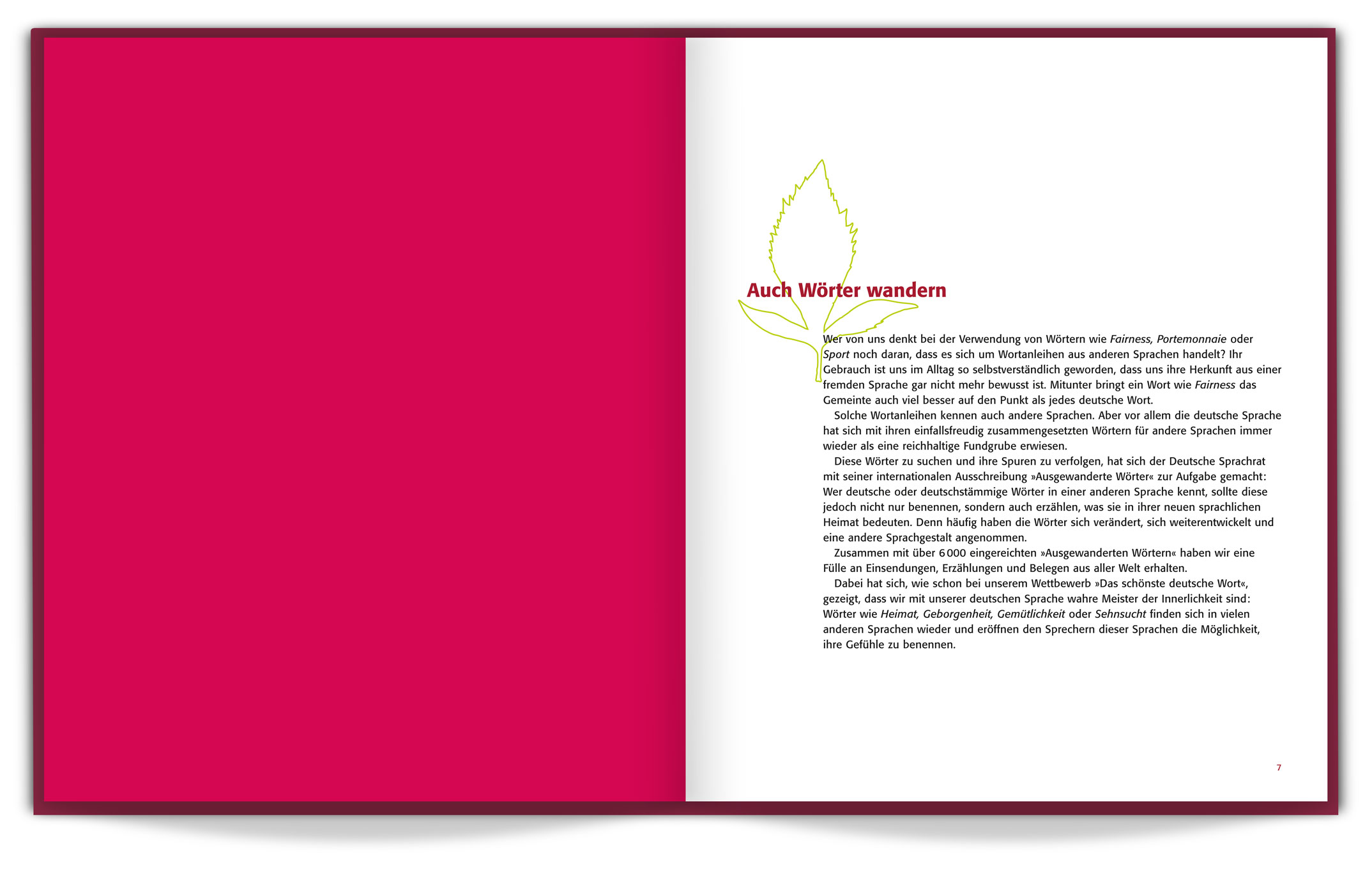 Buchgestaltung zum Wettbewerb »Wörterwanderung«, Kapitelseite, Goethe Institut