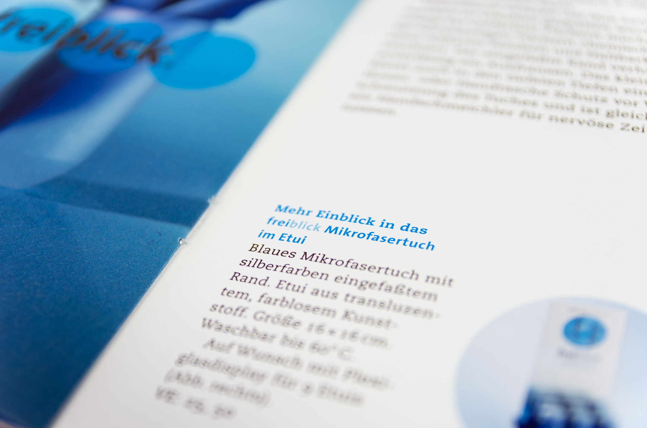 »freiblick« Produktkatalog Doppelseite – Corporate Design Freise & Sohn Optikprodukte