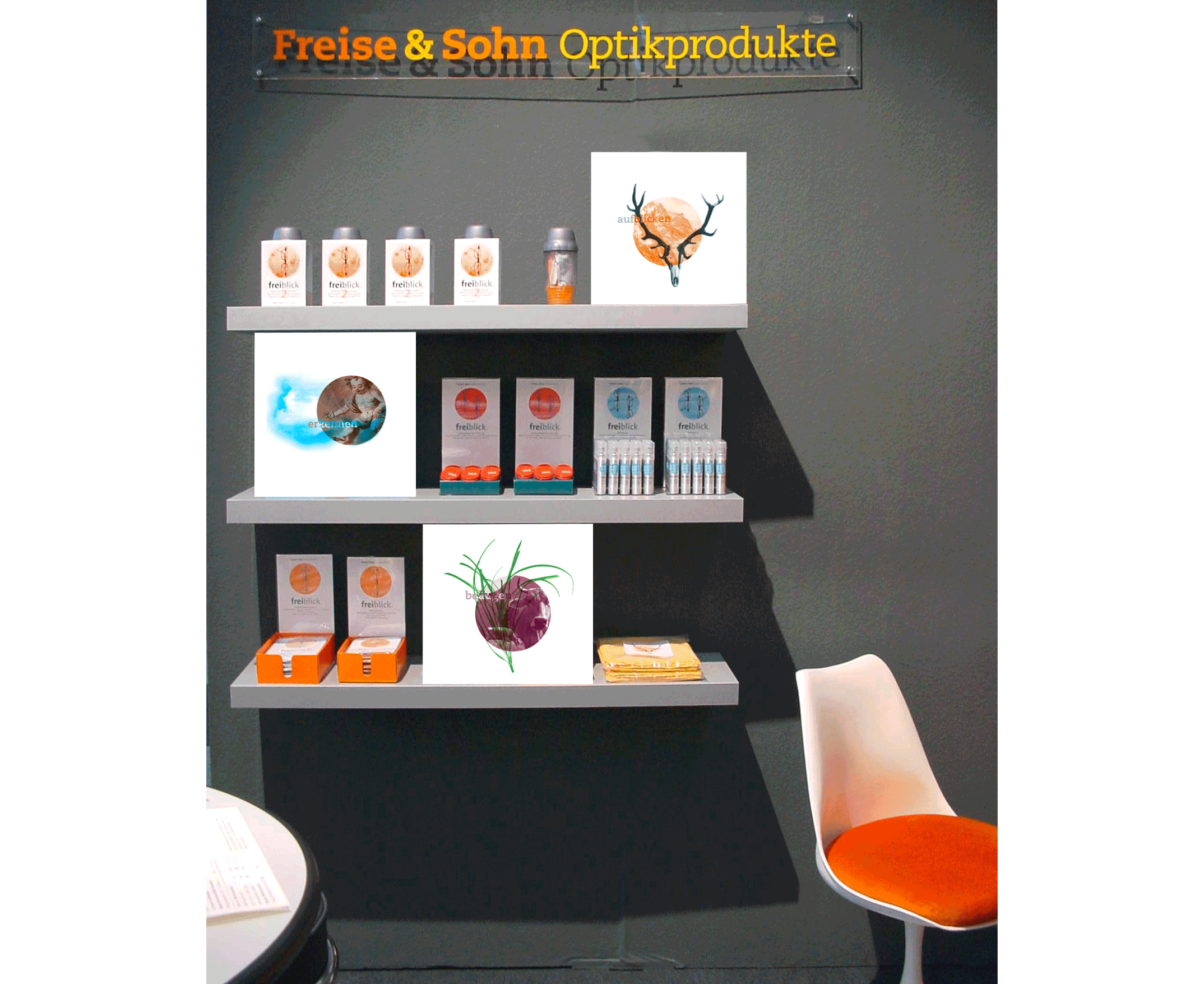 Messestand und Plakate – Corporate Design Freise & Sohn Optikprodukte