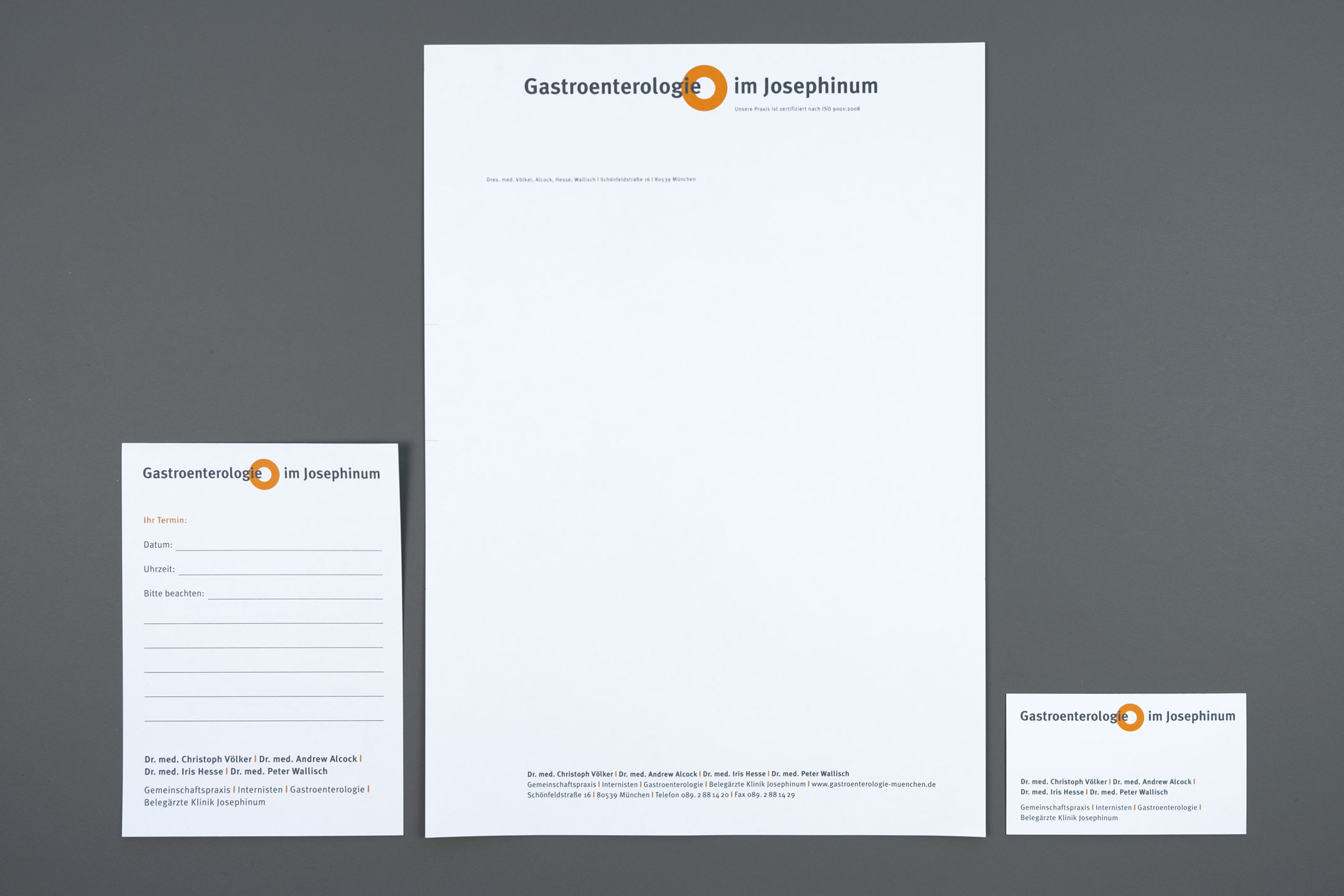 Briefausstattung mit Briefbogen, Visitenkarte und Terminzettelblock – Corporate Design Gastroenterologie im Josephinum