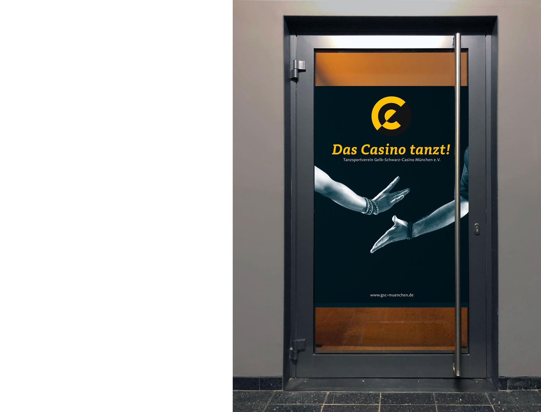 Leitsystem, Türschild Latein – Corporate Design Gelb-Schwarz-Casino München