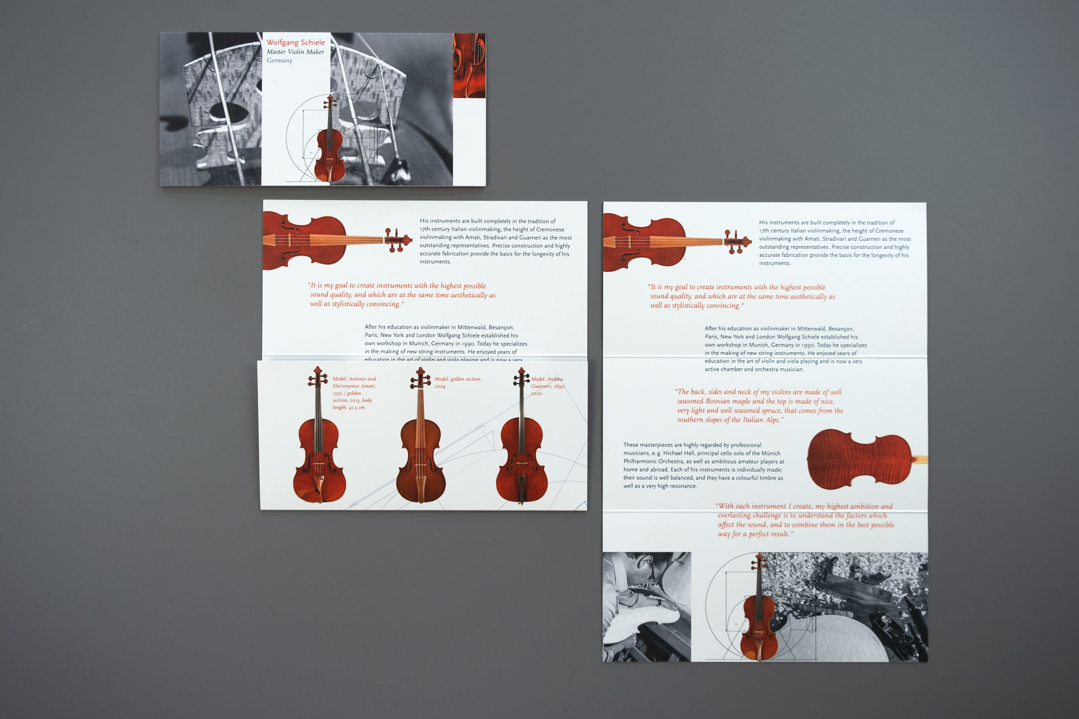 Faltblatt englisch, mit Innenseiten – Corporate Design Wolfgang Schiele Geigenbaumeister