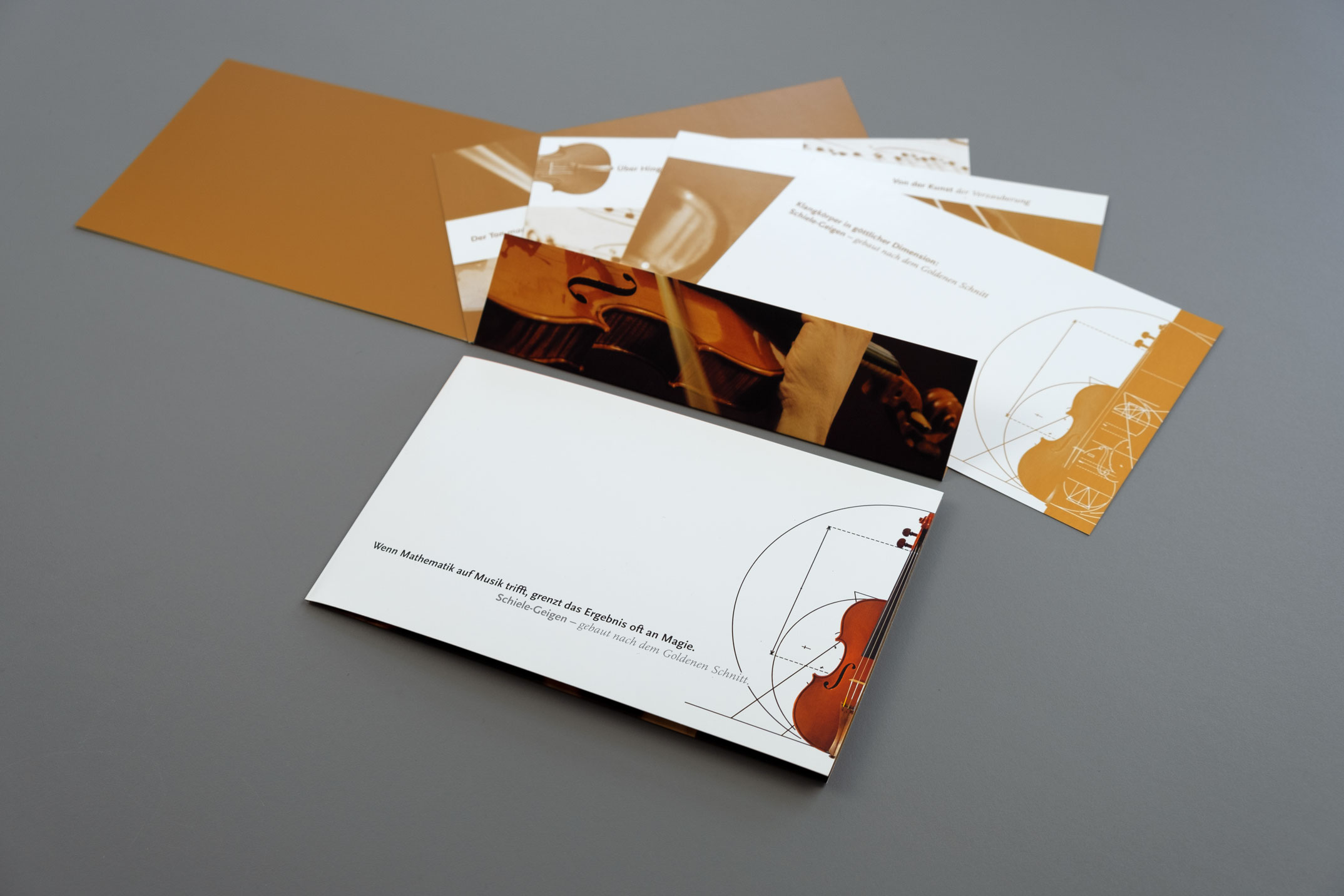 Imagebroschüre, Druckveredelung Gold Metallic – Corporate Design Wolfgang Schiele Geigenbaumeister