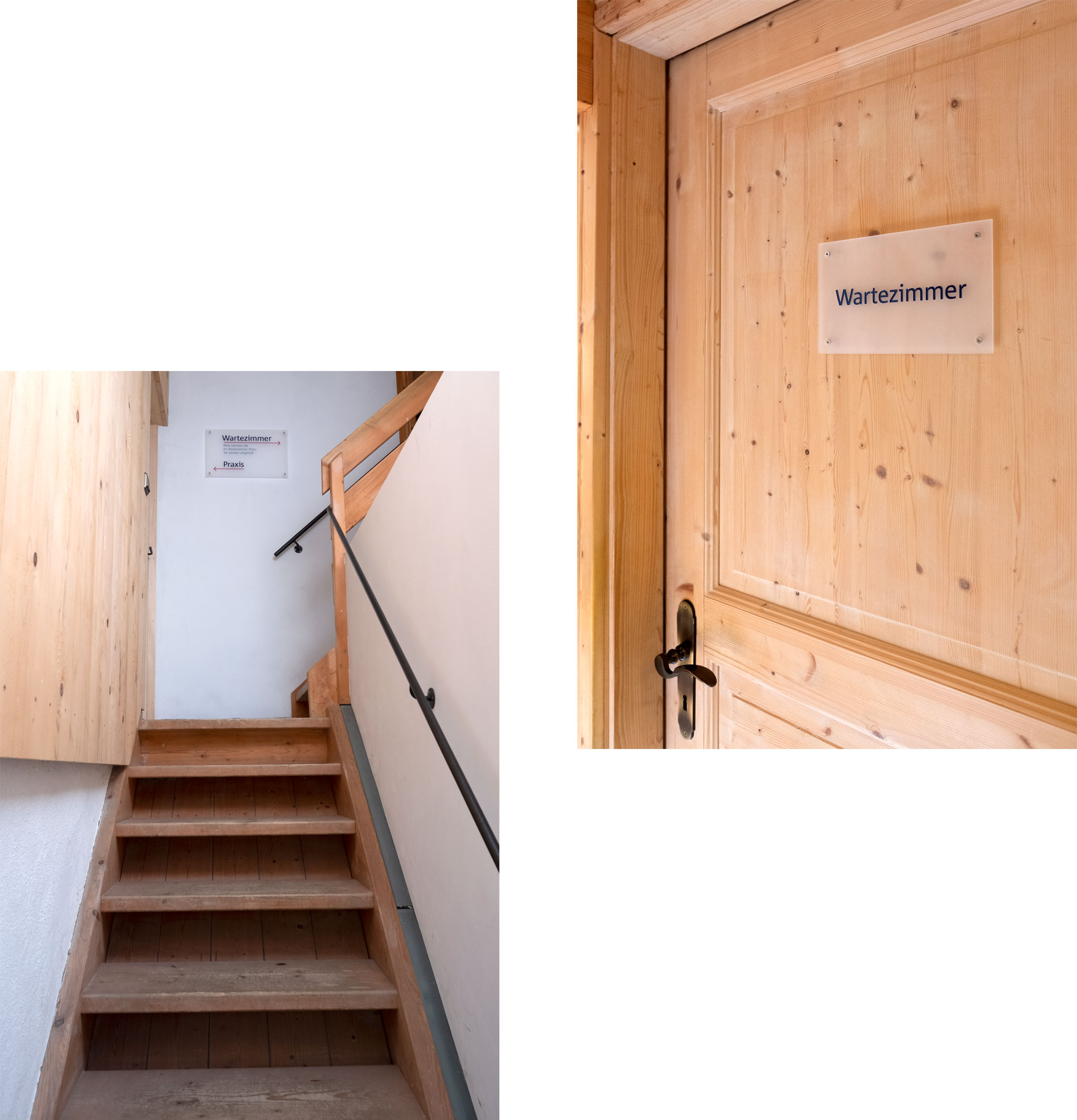 Leitsystem, Schild Treppenhaus und Wartezimmer, Psychotherapie für Kinder und Jugendlieche, Dr. phil. Monika Weber, Beuerberg