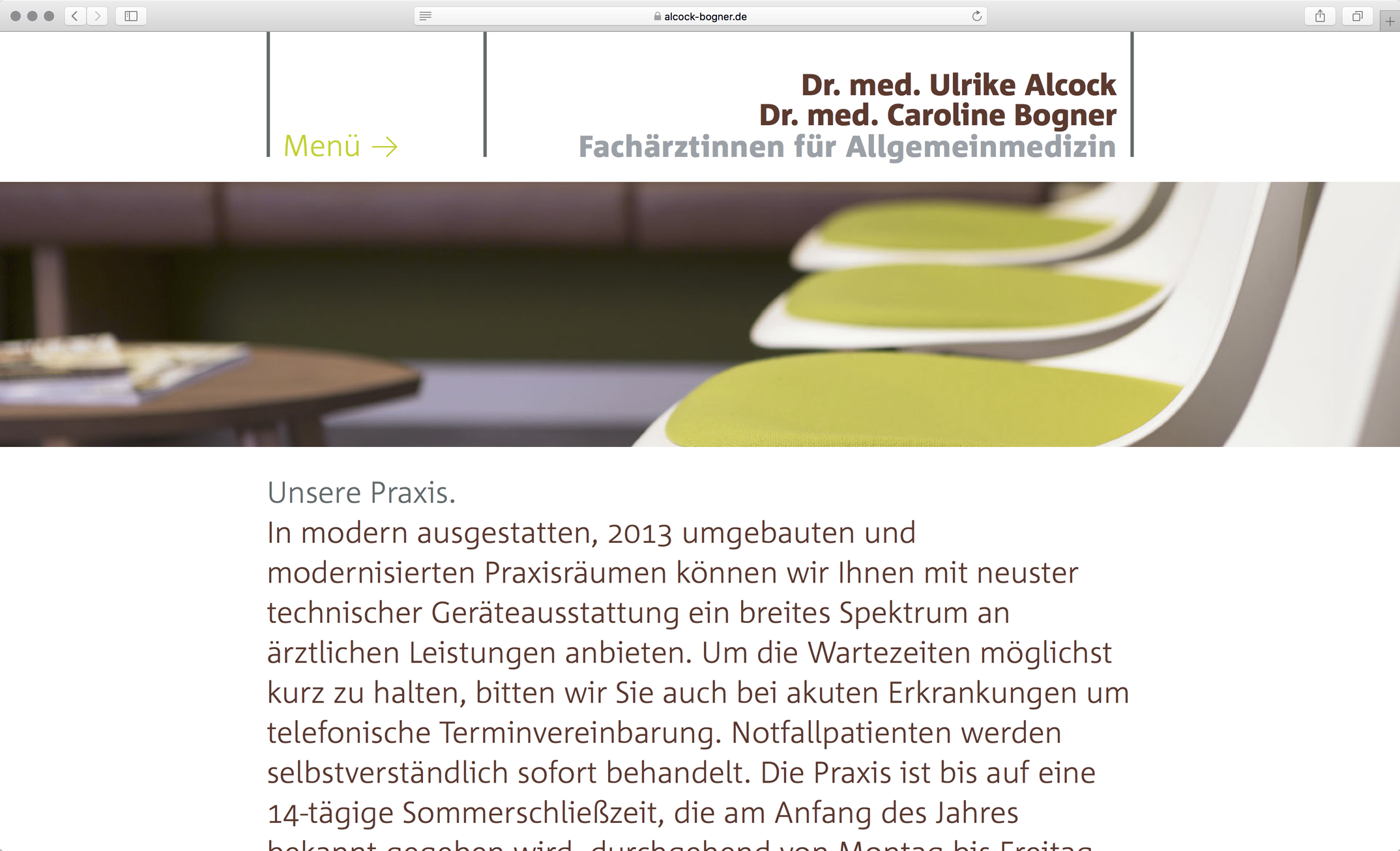 Unterseite, Vorstellung der Praxis – Corporate Website Dres. med. Alcock und Bogner Allgemeinmedizin München