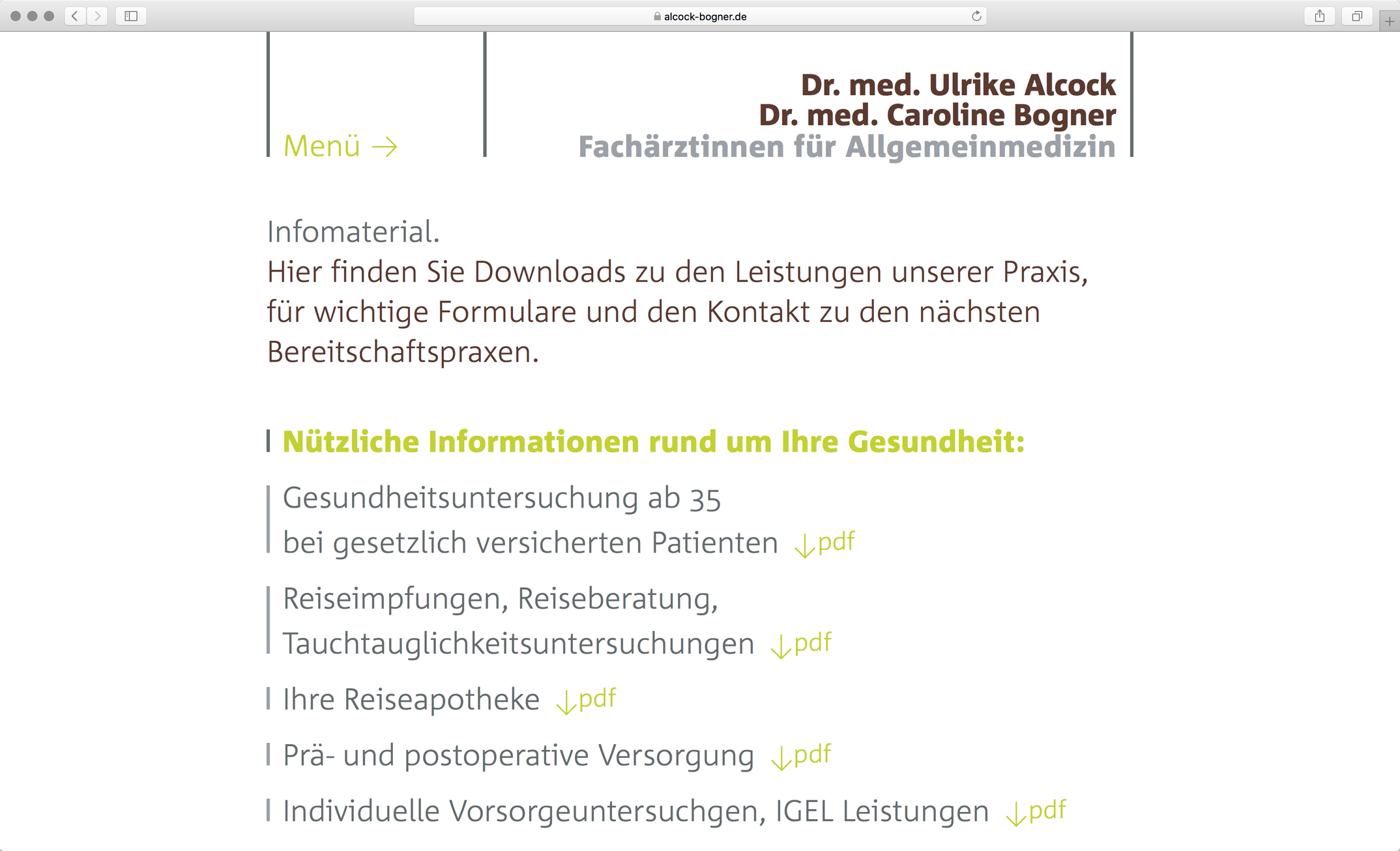 Unterseite medizinische Informationen – Corporate Website Dres. med. Alcock und Bogner Allgemeinmedizin München