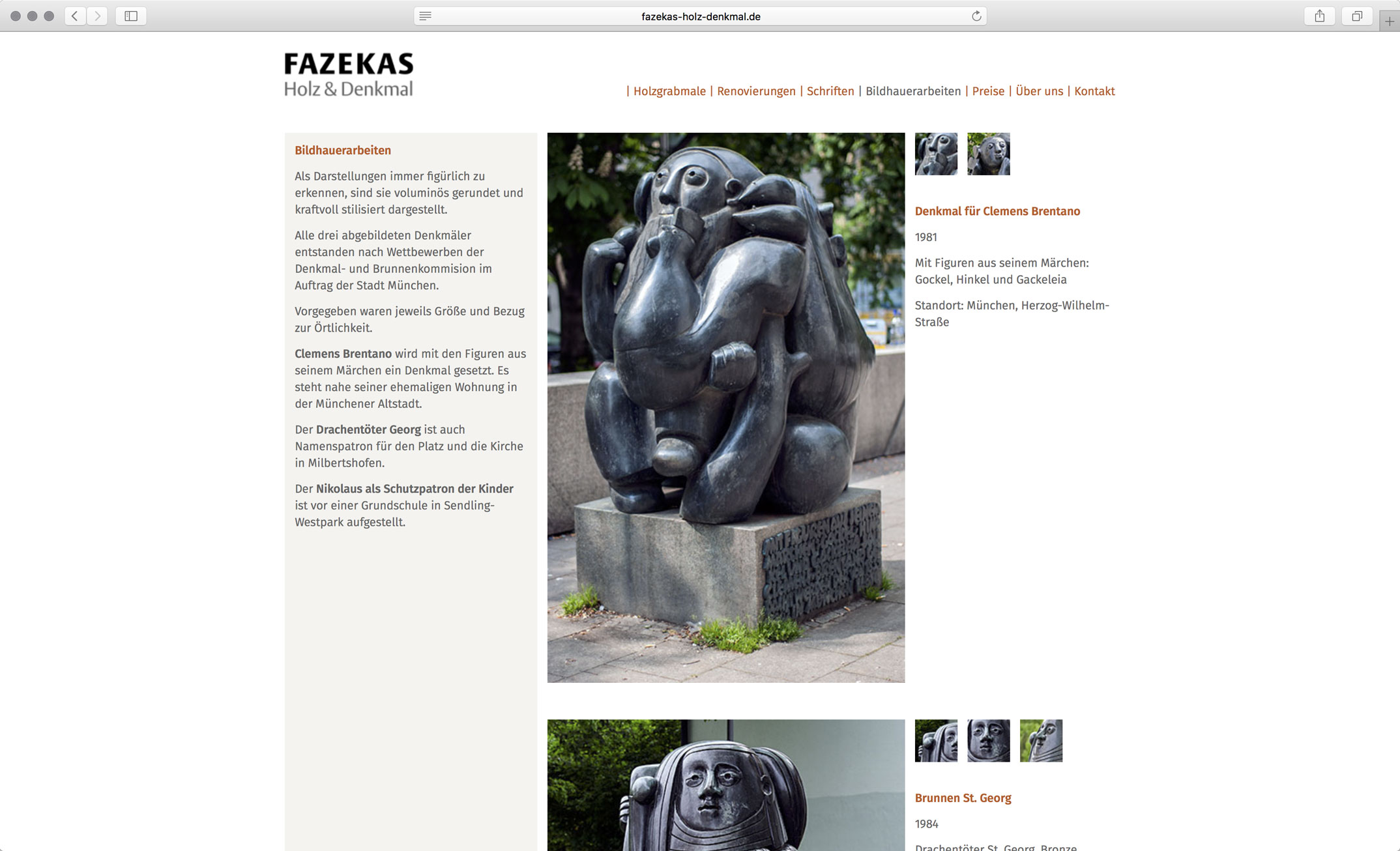 Webdesign, Unterseite »Beispiele Skulpturen« – Holz und Denkmal Angelika Fazekas München