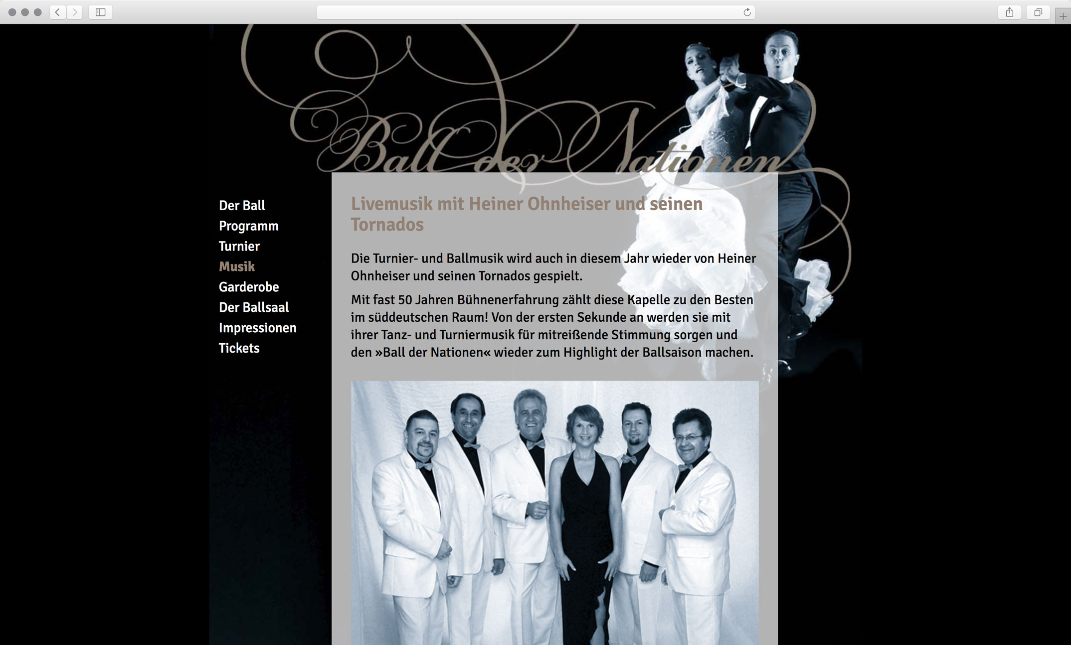 Corporate Website, Unterseite Orchester – Ball der Nationen München, GSC München