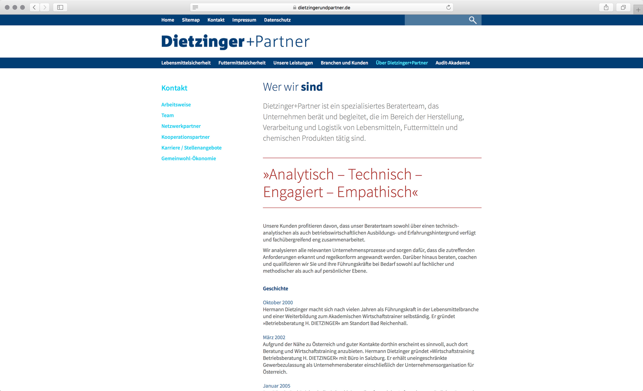 Webdesign, Unterseite »Wer wir sind« – Corporate Website, Dietzinger+Partner