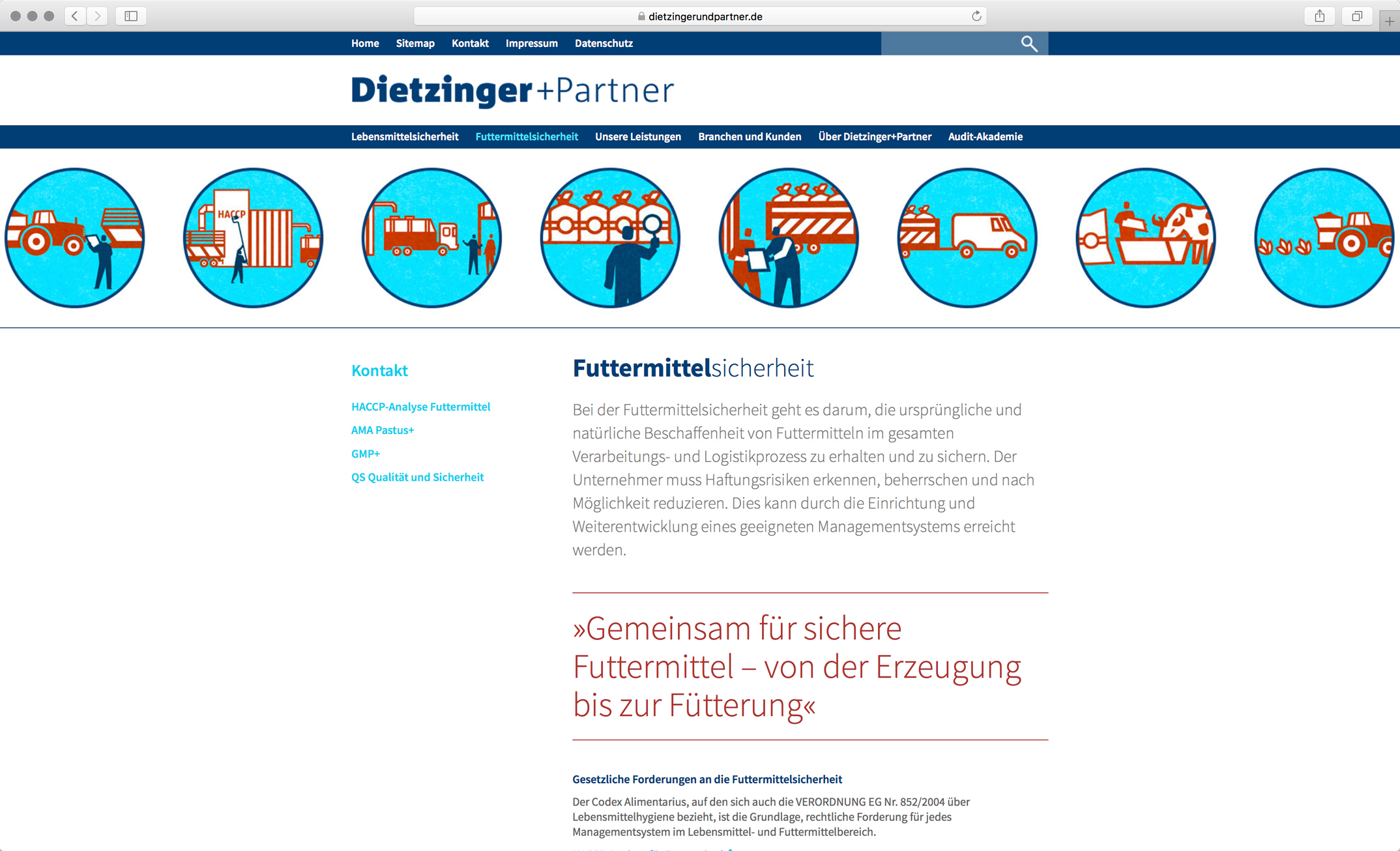 Webdesign, Unterseite Futtermittelsicherheit – Corporate Website, Dietzinger+Partner