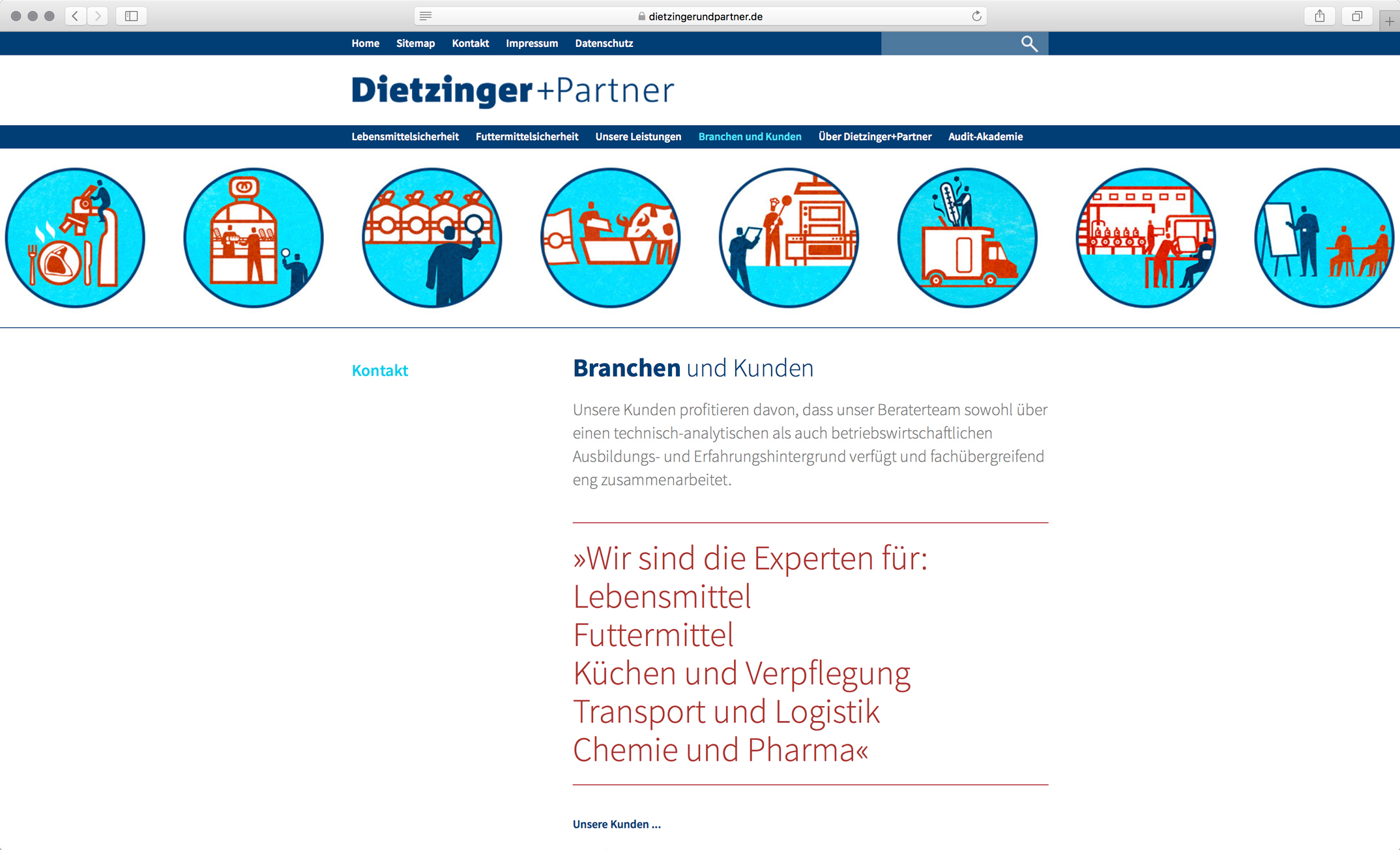 Webdesign, Unterseite Branchen und Kunden – Corporate Website, Dietzinger+Partner