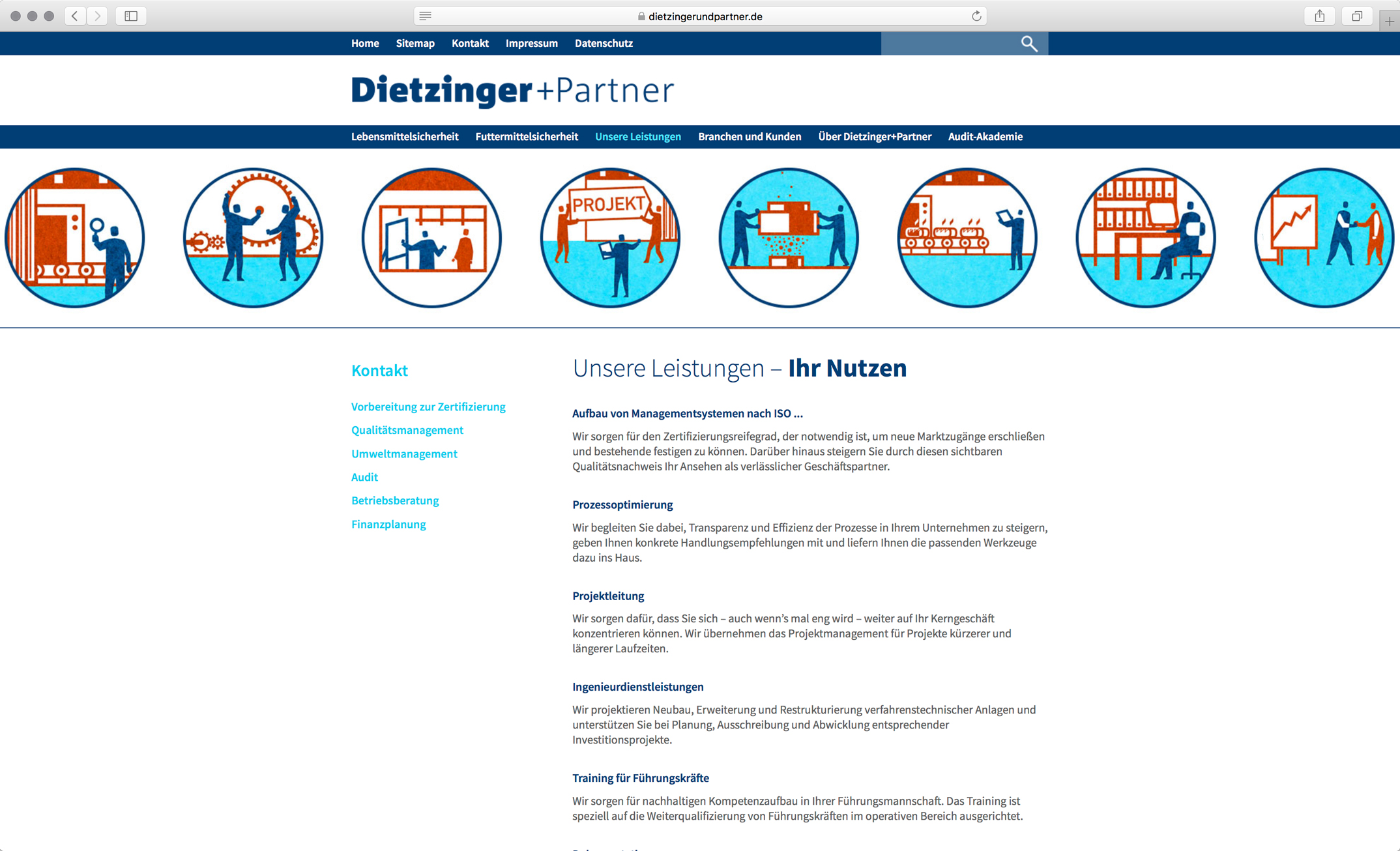 Webdesign, Unterseite Leistungen – Corporate Website, Dietzinger+Partner