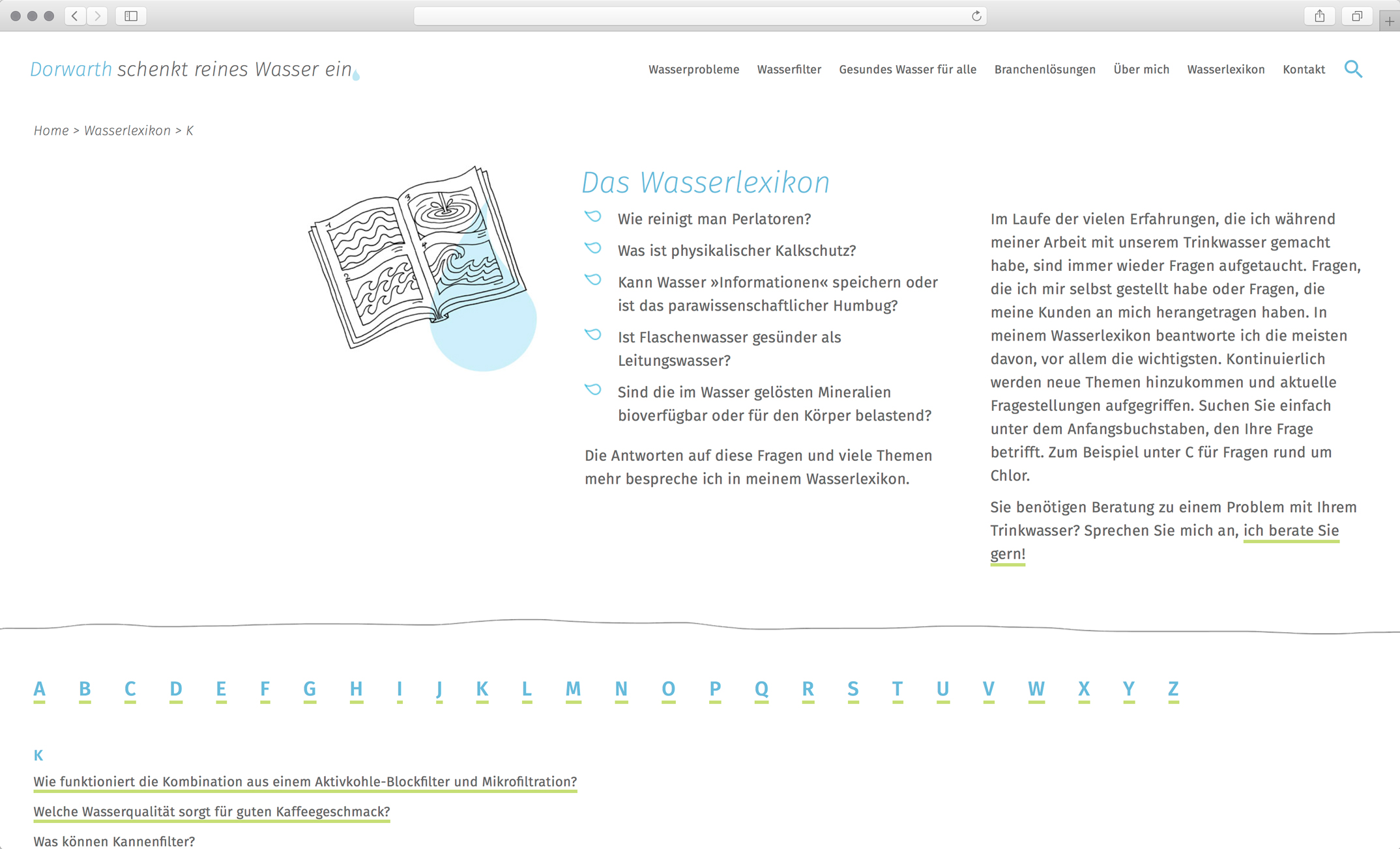 Webdesign, Unterseite Wasserlexikon – Corporate Website, Dorwarth Wasserexperte, Besseres Wasser Berlin