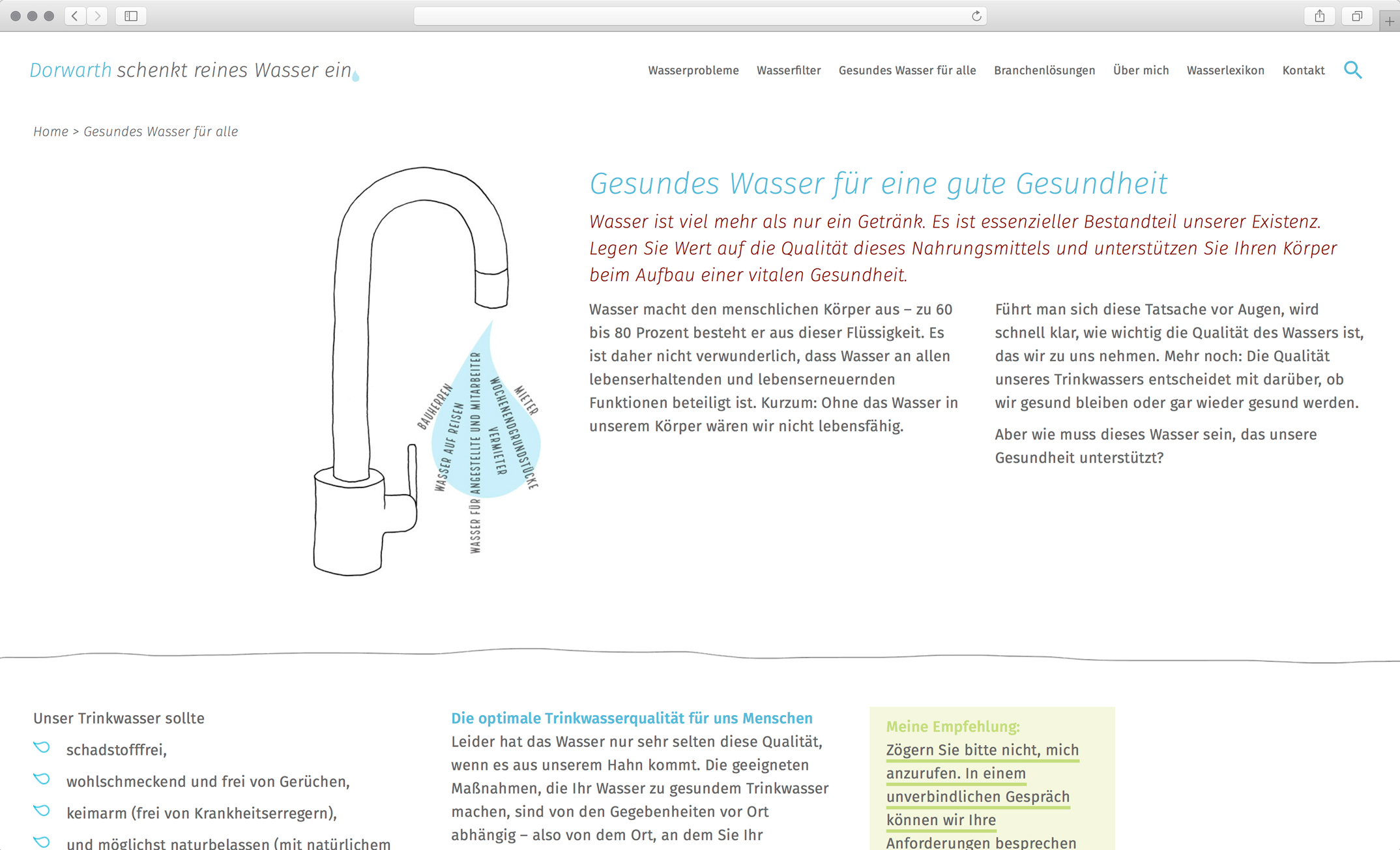 Webdesign, Unterseite Gesundes Wasser für alle – Corporate Website, Dorwarth Wasserexperte, Besseres Wasser Berlin