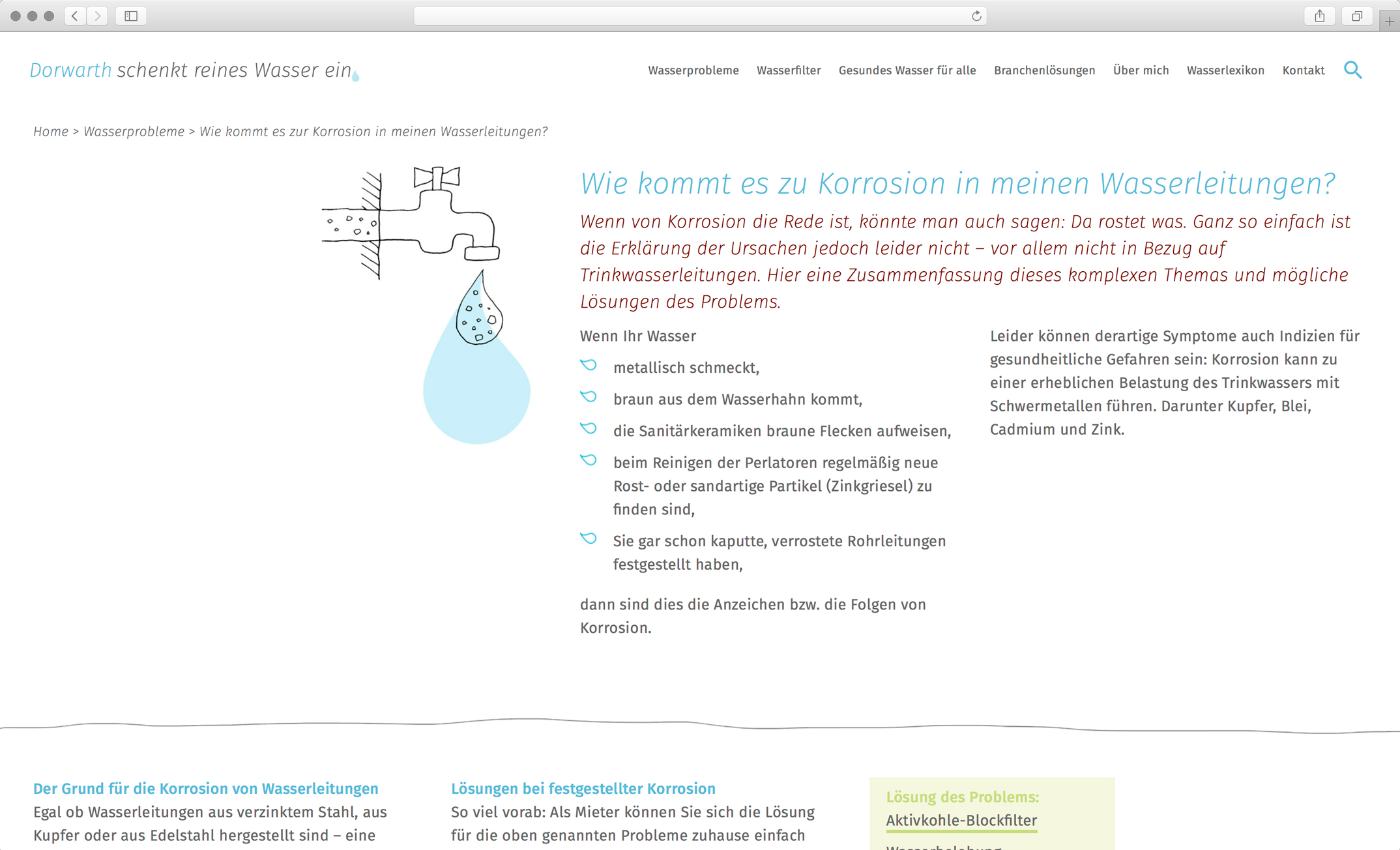 Webdesign, Unterseite Korrosion – Corporate Website, Dorwarth Wasserexperte, Besseres Wasser Berlin