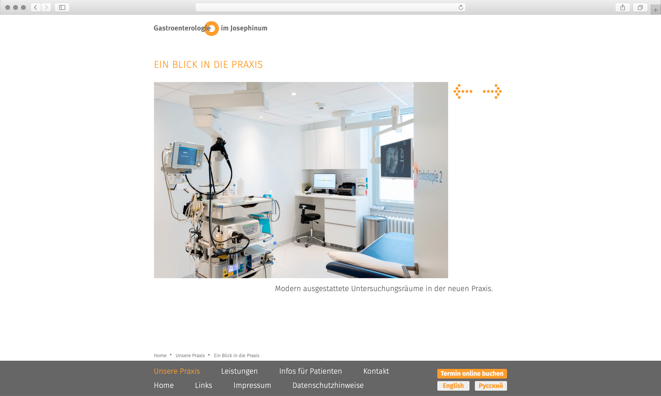 Webdesign, Unterseite Slideshow „Ein Blick in die Praxis« – Corporate Website, Gastroenterologie im Josephinum München