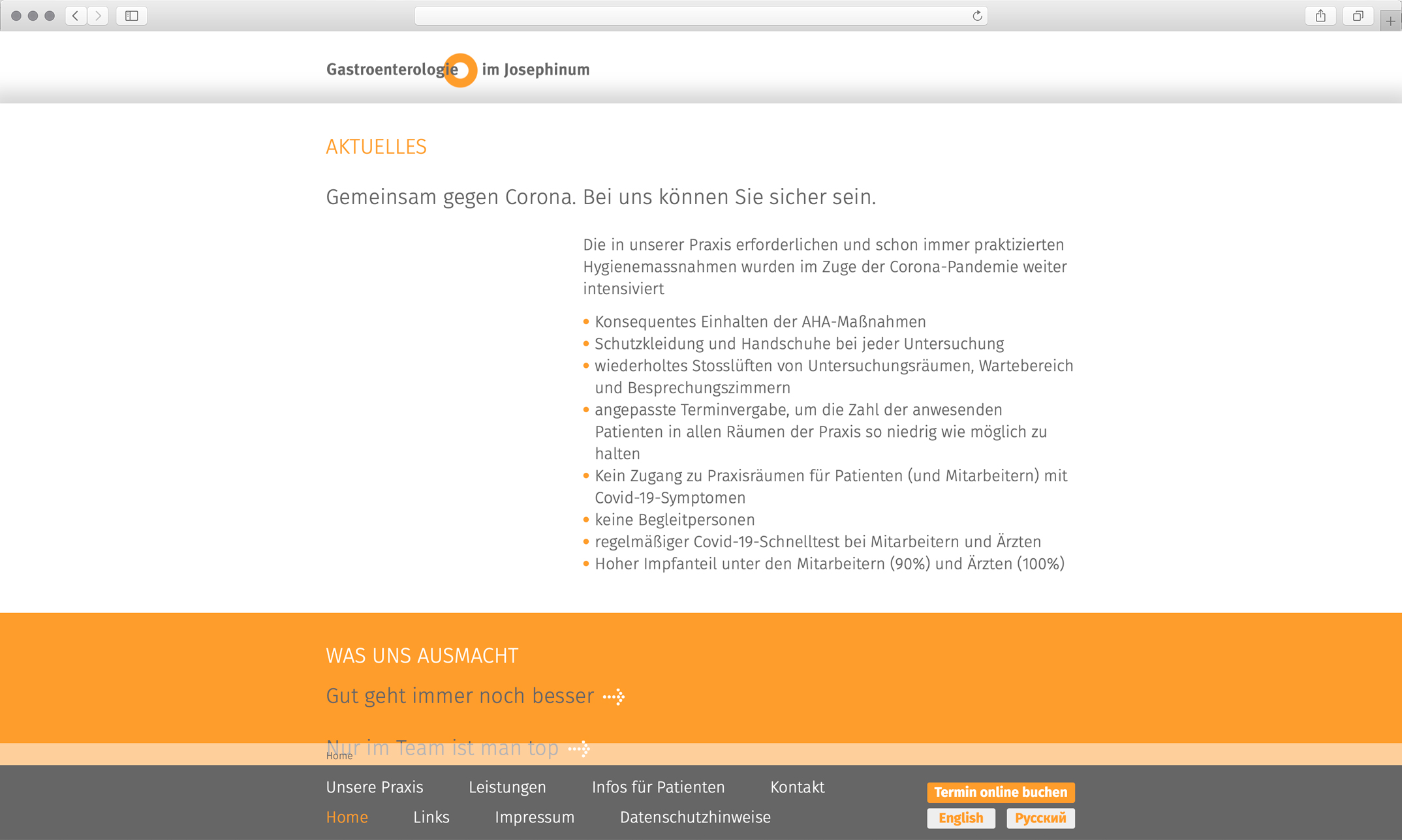 Webdesign, Startseite Aktuelles – Corporate Website, Gastroenterologie im Josephinum München