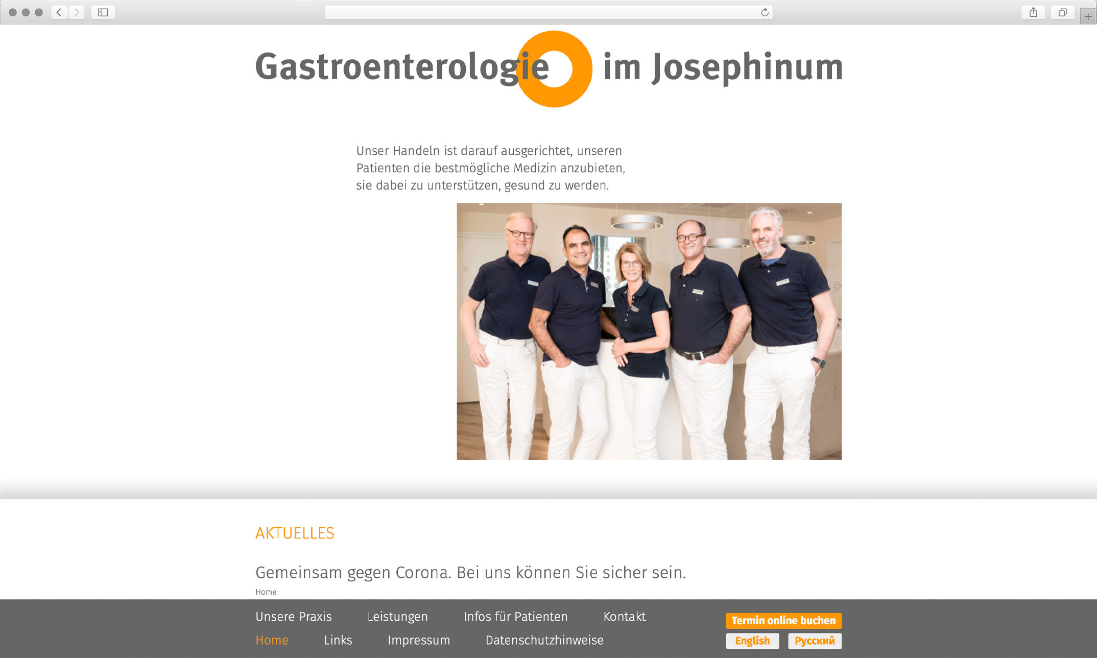 Webdesign, Startseite Team – Corporate Website, Gastroenterologie im Josephinum München