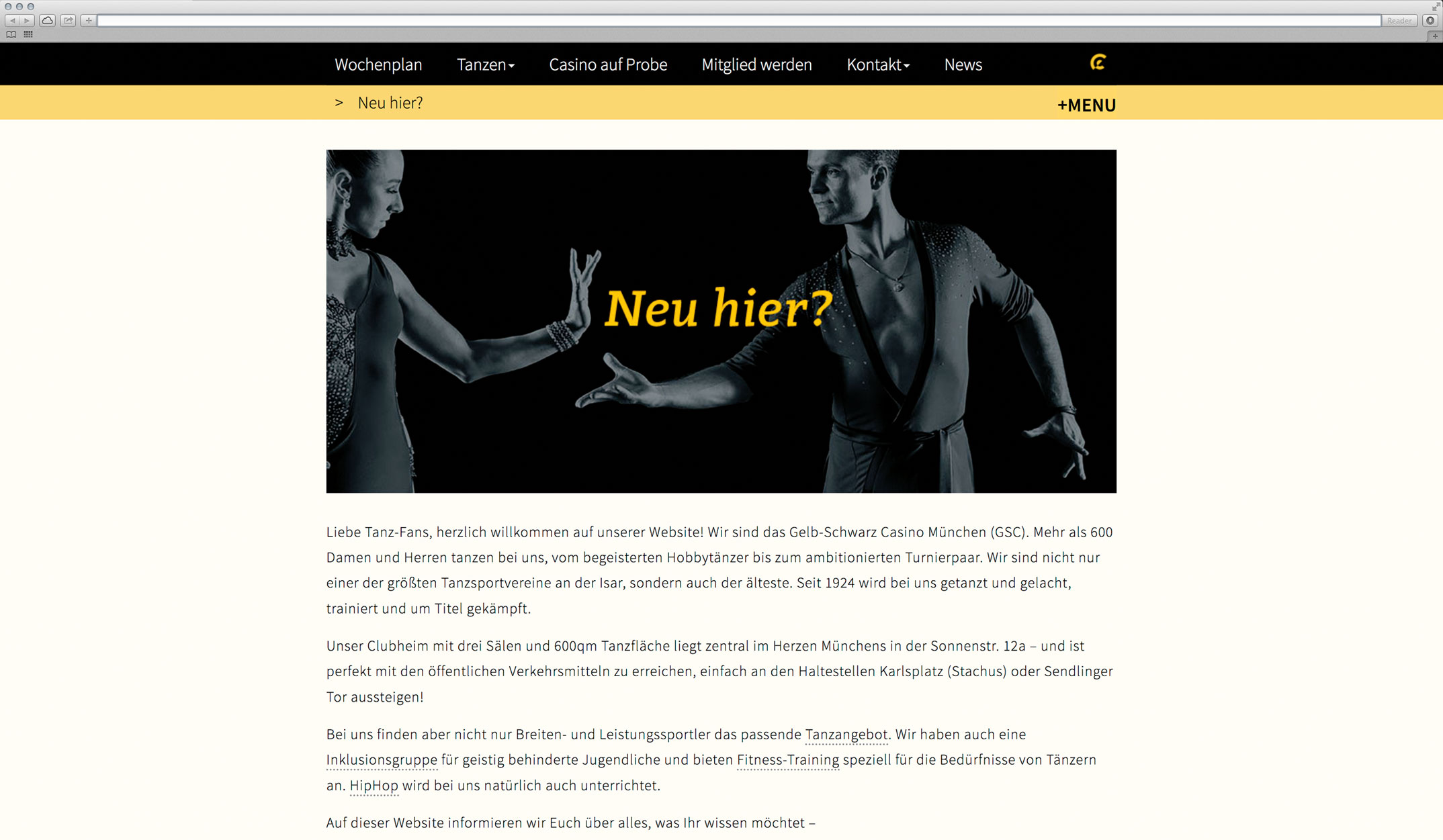Webdesign, Unterseite Neu hier? – Corporate Website, Gelb-Schwarz-Casino München