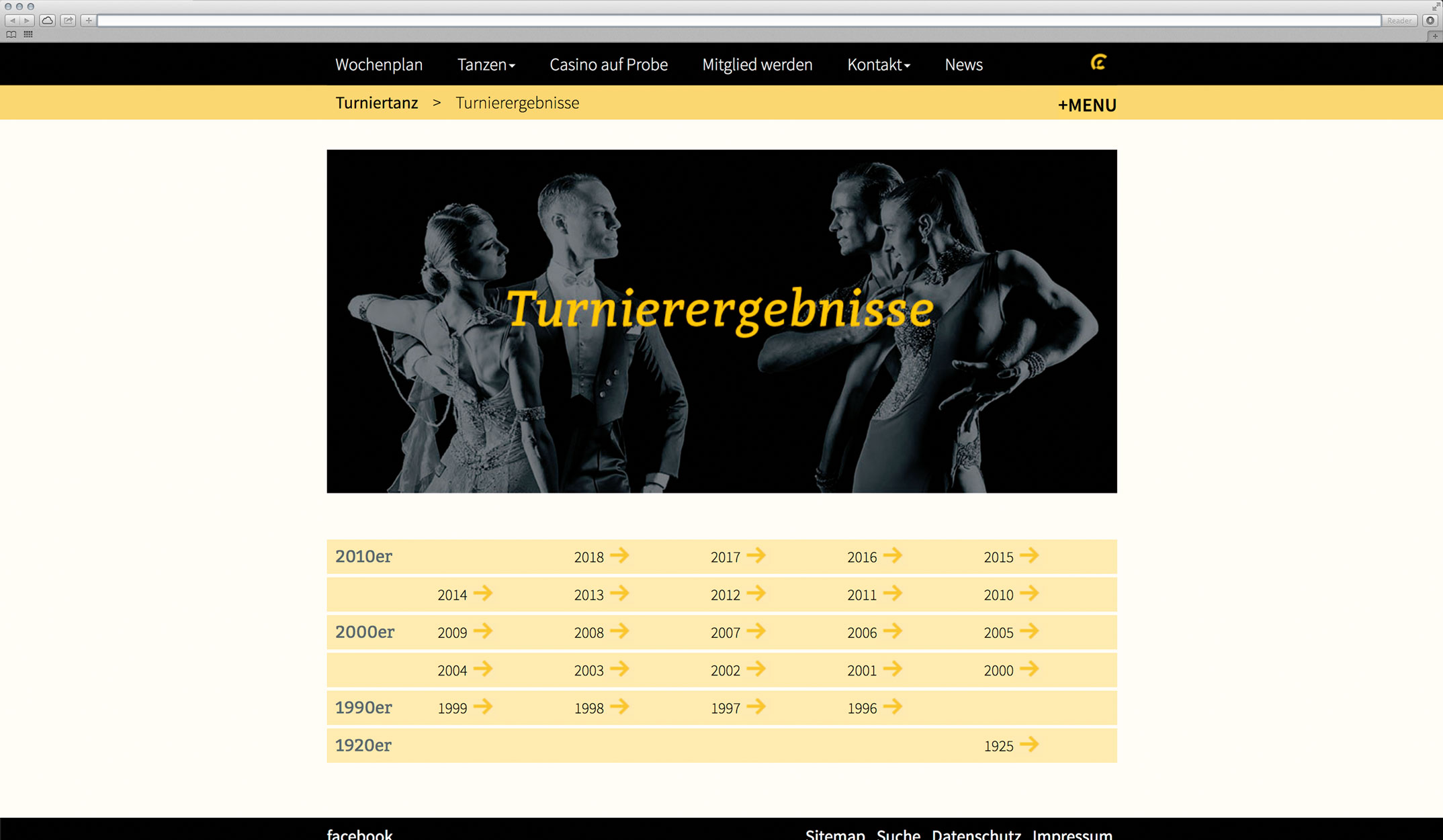 Webdesign, Unterseite Turnierergebnisse – Corporate Website, Gelb-Schwarz-Casino München