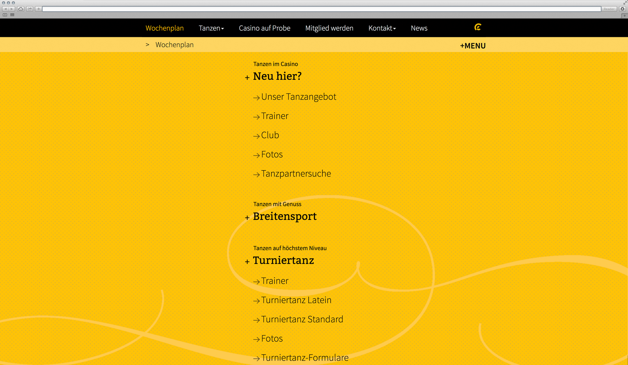 Webdesign, Navigation – Corporate Website, Gelb-Schwarz-Casino München