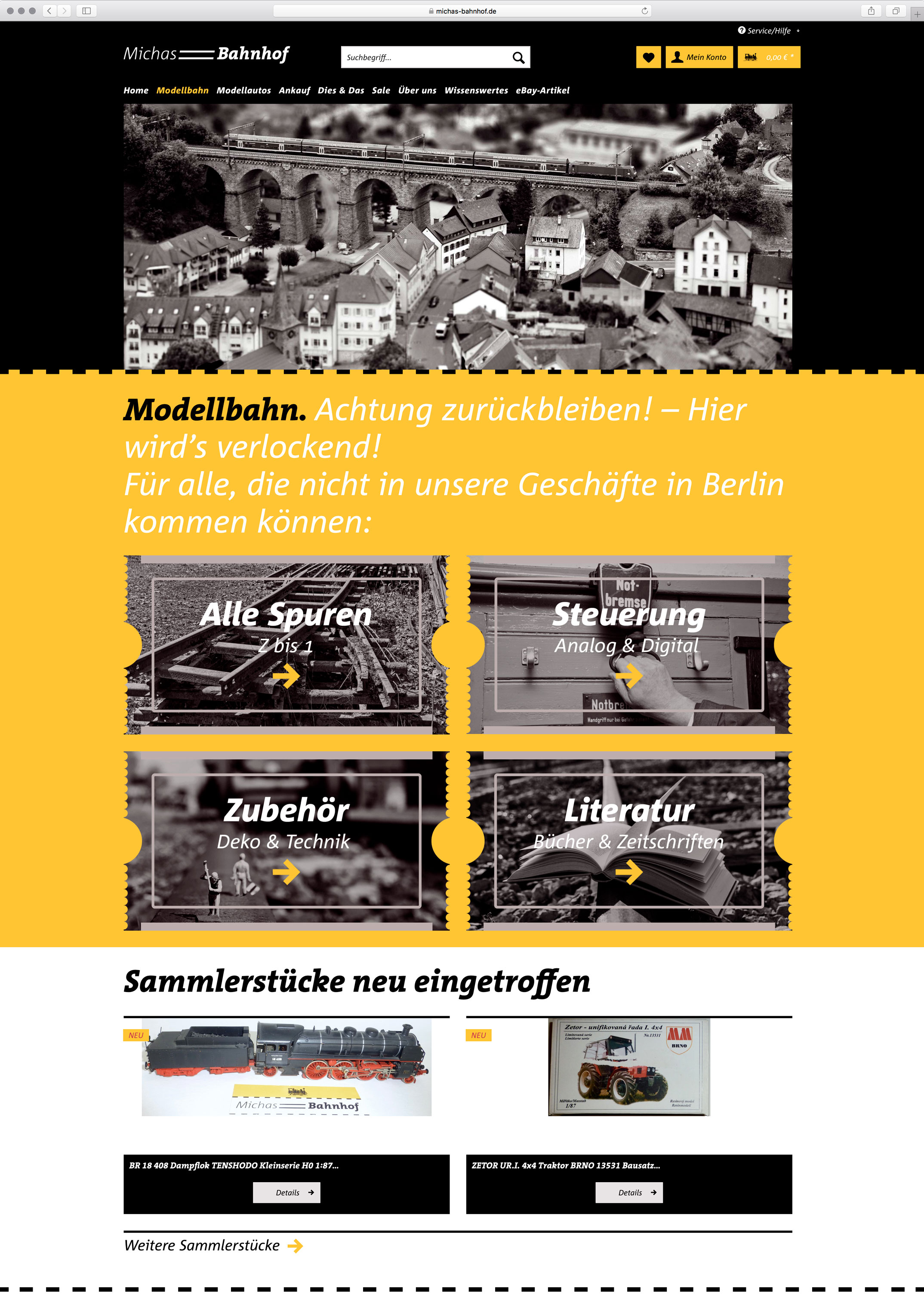Webdesign, Unterseite Modellbahn – Corporate Website, Webshop, Michas Bahnhof Berlin