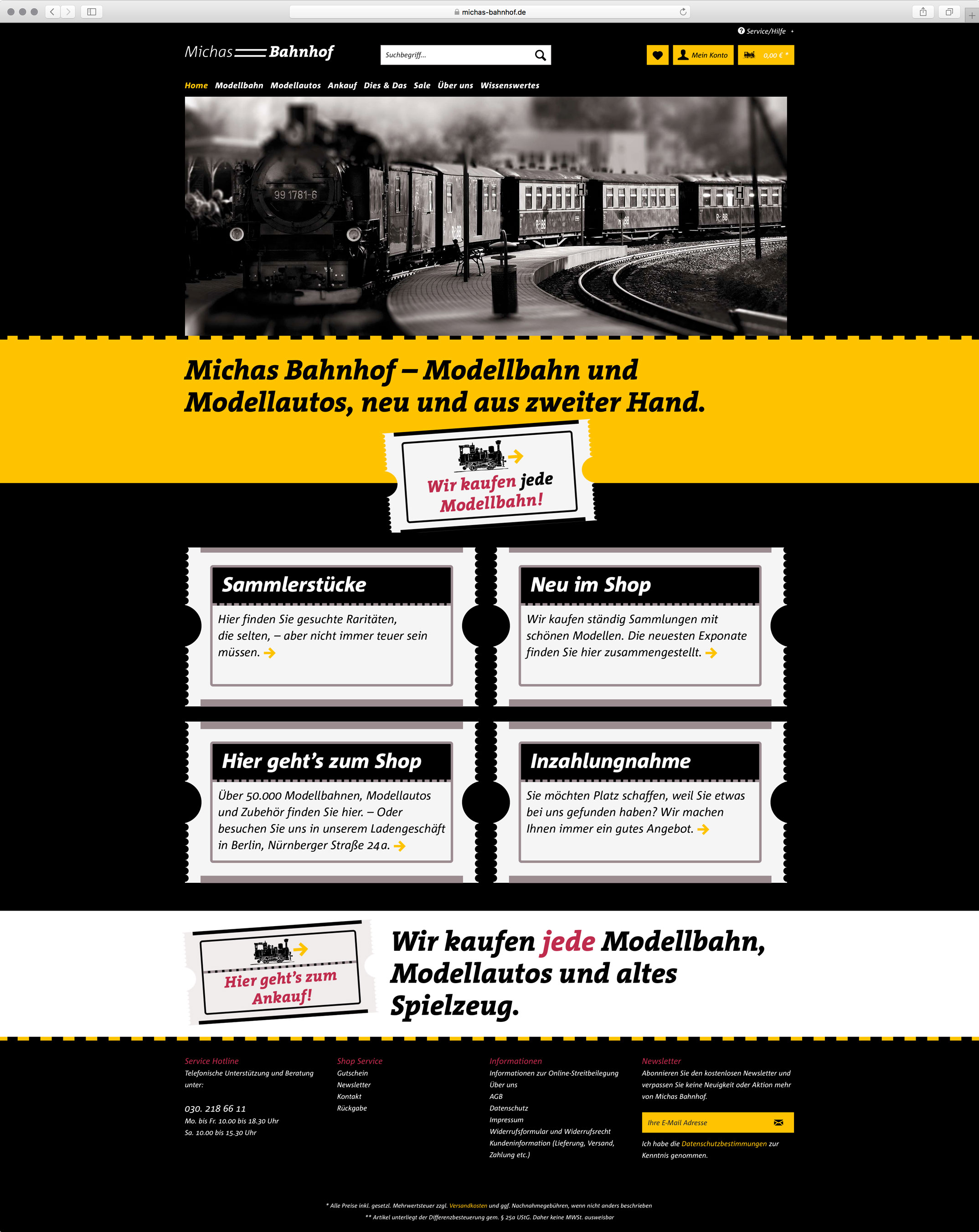 Webdesign, Startseite Gesamtansicht – Corporate Website, Webshop, Michas Bahnhof Berlin