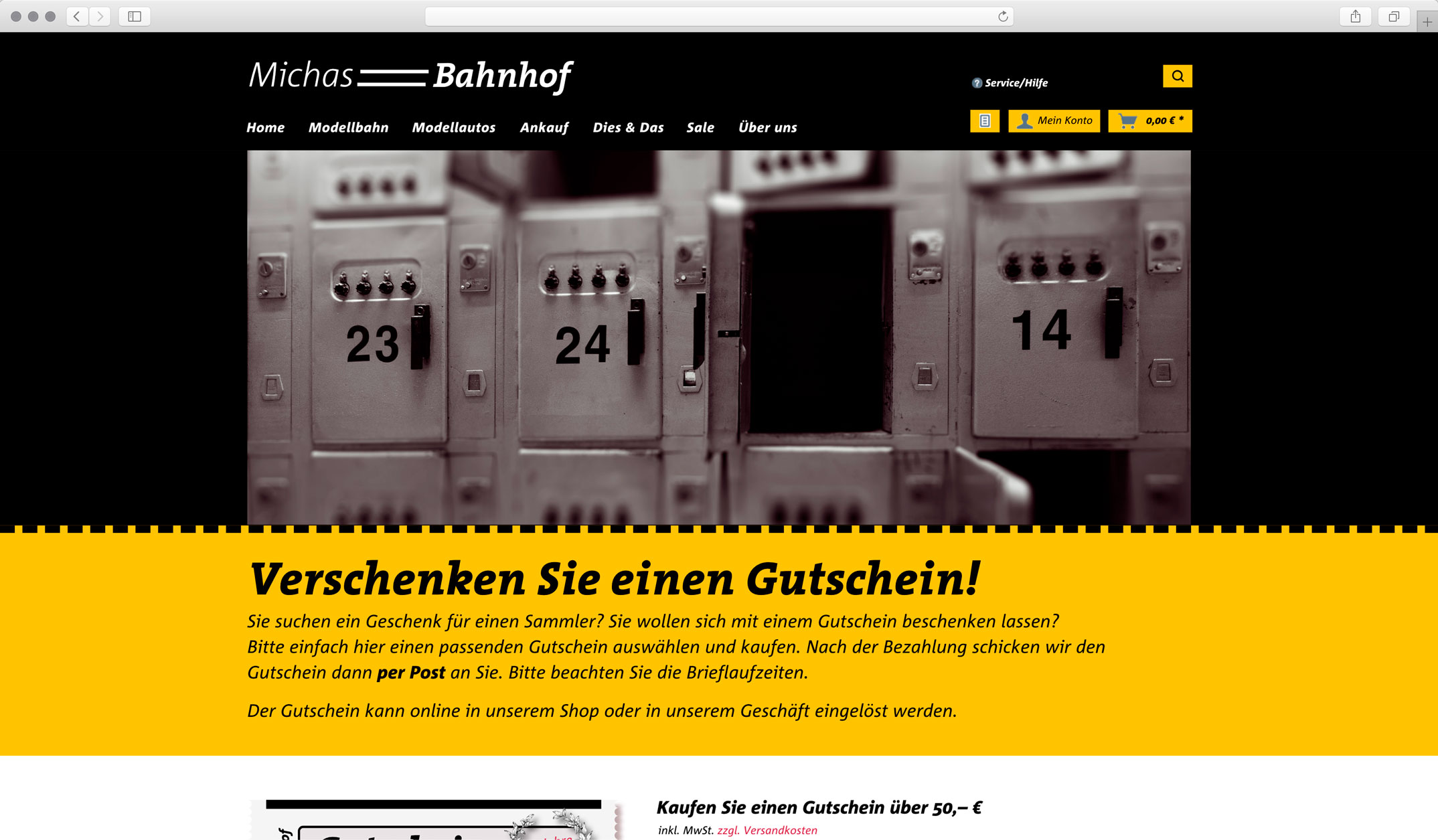 Webdesign, Unterseite Gutschein – Corporate Website, Webshop, Michas Bahnhof Berlin