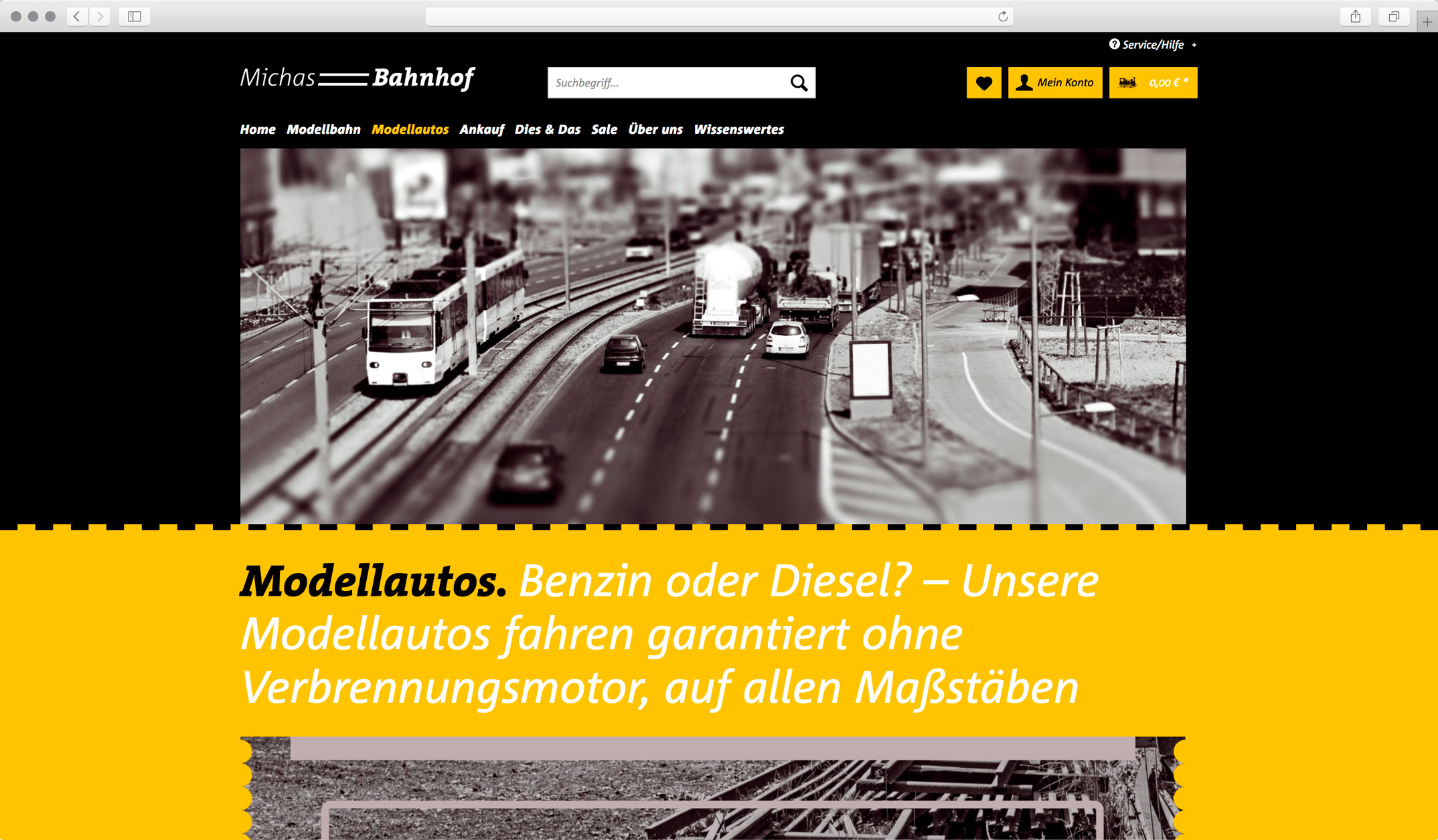 Webdesign, Unterseite Modellautos – Corporate Website, Webshop, Michas Bahnhof Berlin