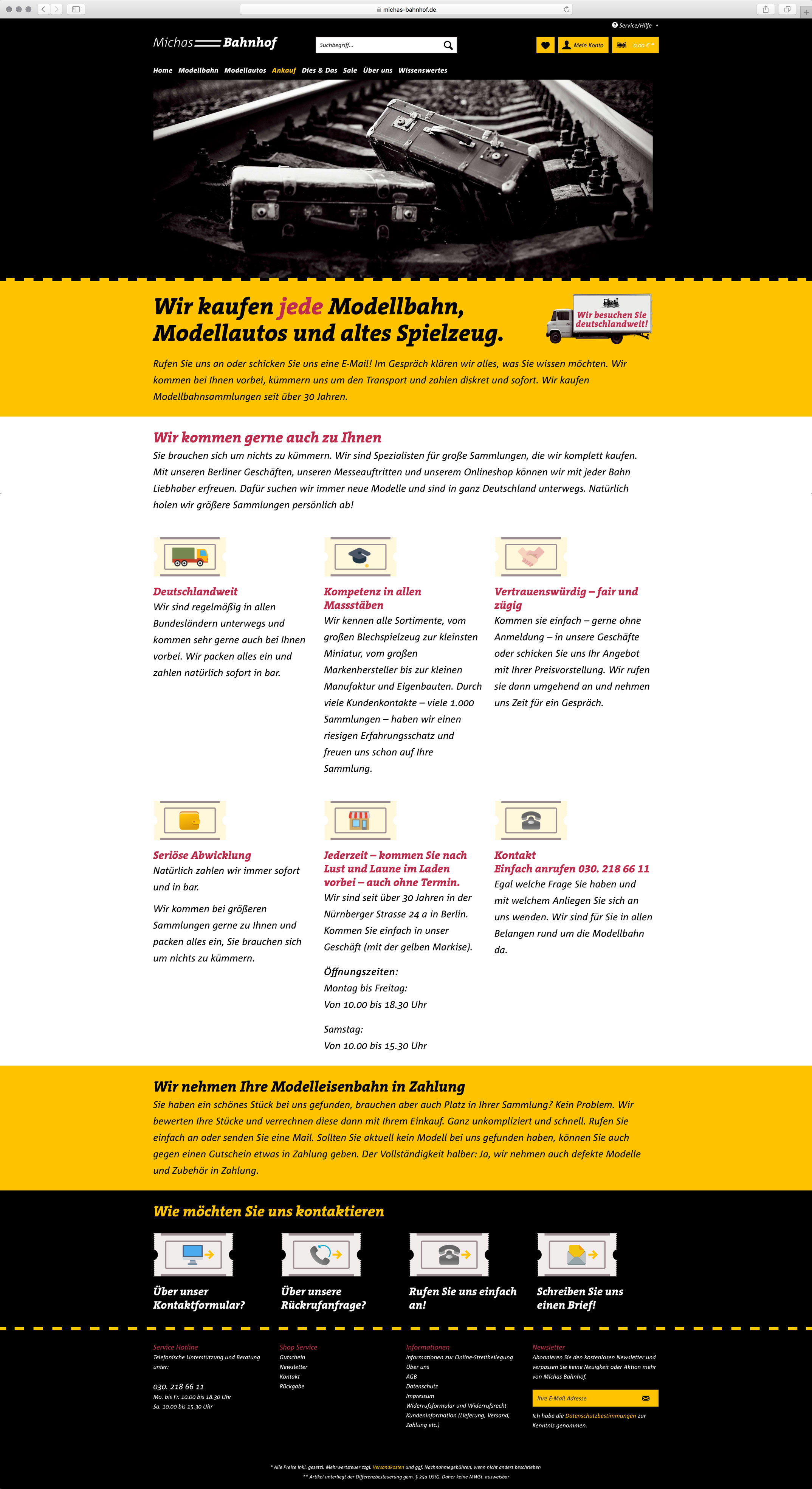 Webdesign, Unterseite Ankauf – Corporate Website, Webshop, Michas Bahnhof Berlin