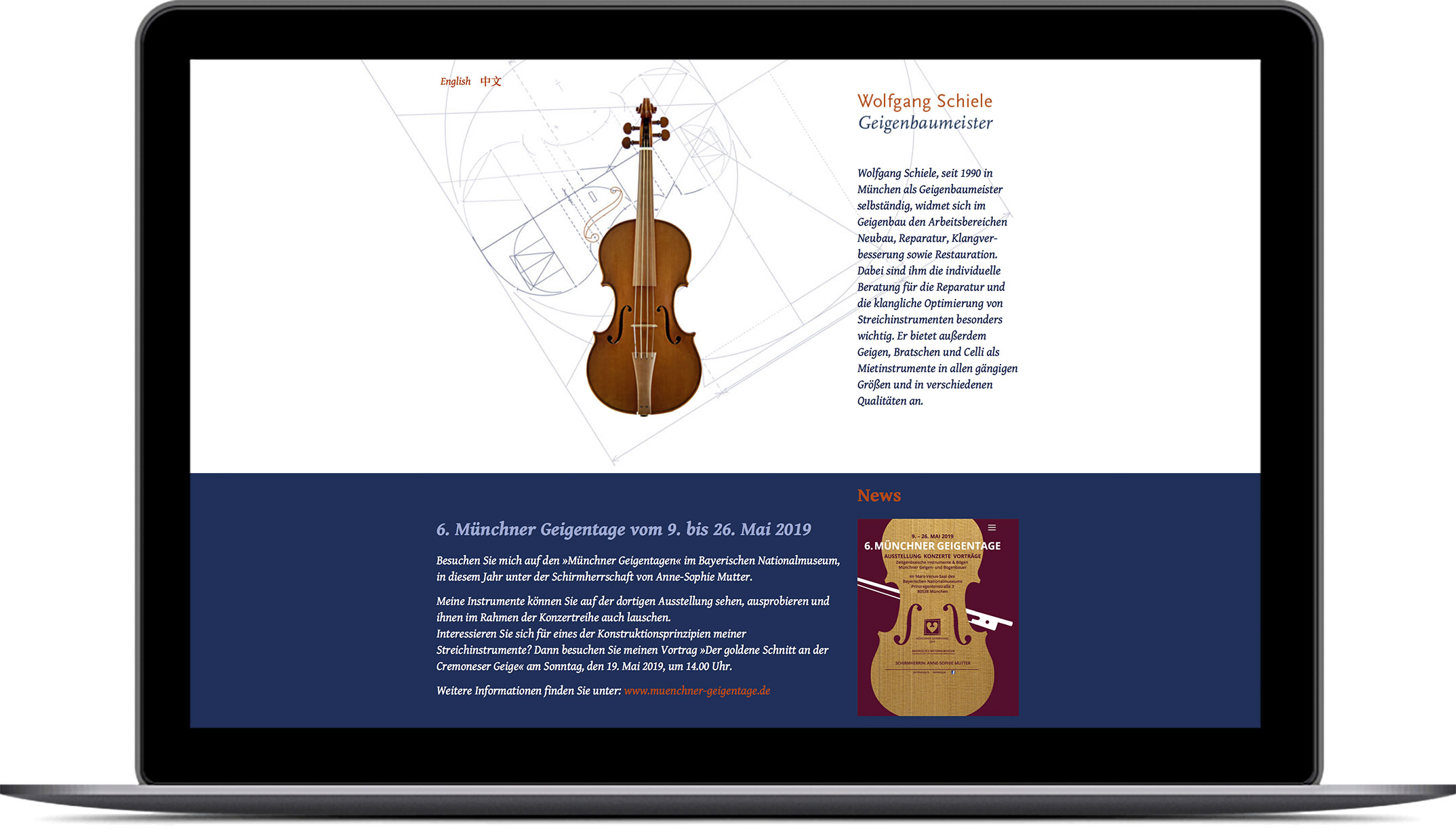 Webdesign, Startseite – Corporate Website, Wolfgang Schiele Geigenbau München