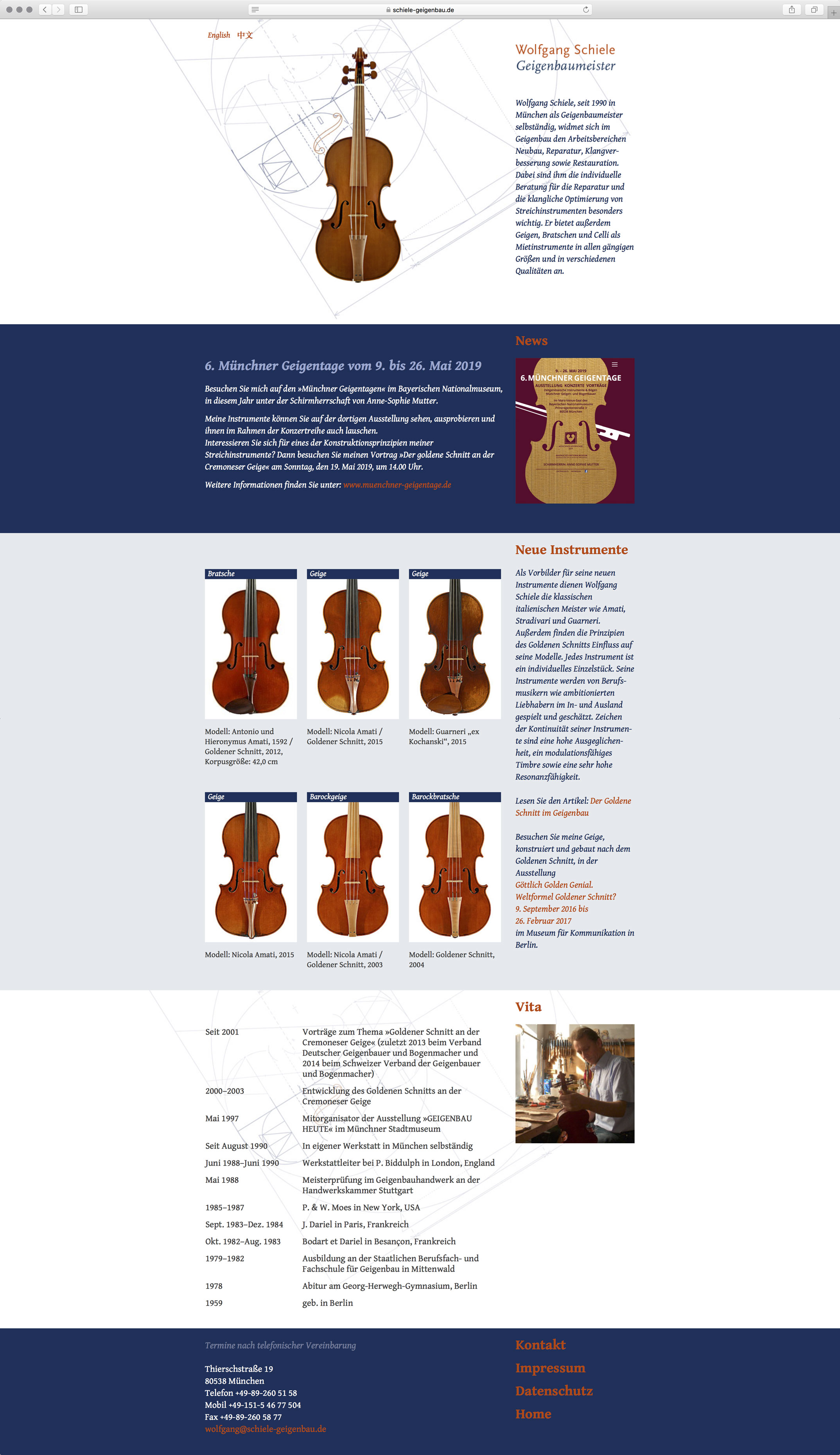 Webdesign, One Pager – Corporate Website, Wolfgang Schiele Geigenbau München
